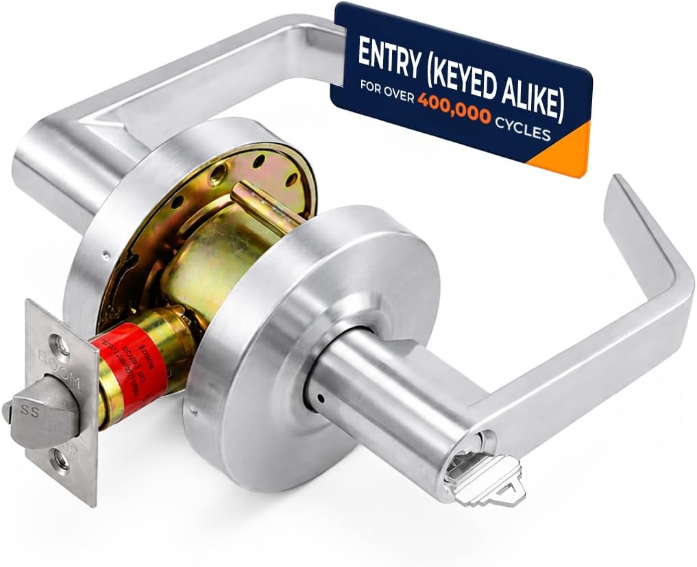 MANIJA PARA PUERTA COMERCIAL BOOMERANG HEAVY-DUTY CON LLAVE IGUALADA Y ACABADO SATIN CHROME - 1