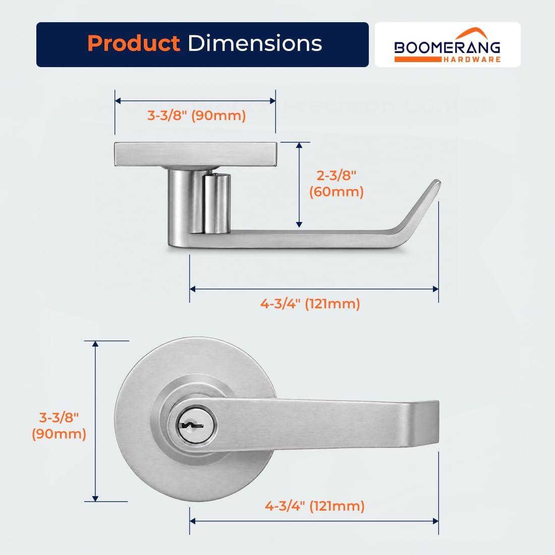 MANIJA PARA PUERTA COMERCIAL BOOMERANG HEAVY-DUTY CON LLAVE IGUALADA Y ACABADO SATIN CHROME - 3