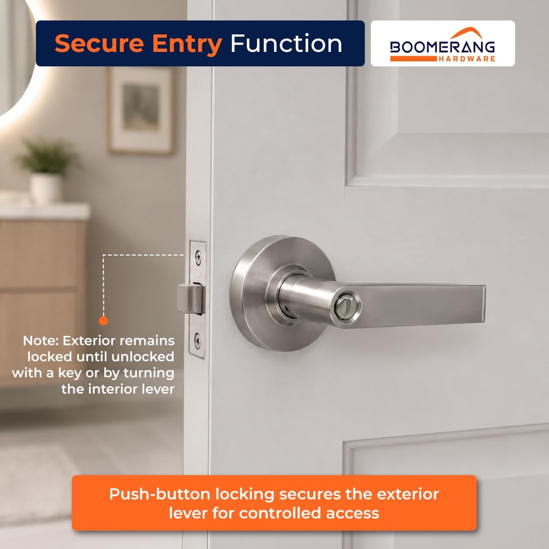 MANIJA PARA PUERTA COMERCIAL BOOMERANG HEAVY-DUTY CON LLAVE IGUALADA Y ACABADO SATIN CHROME - 4