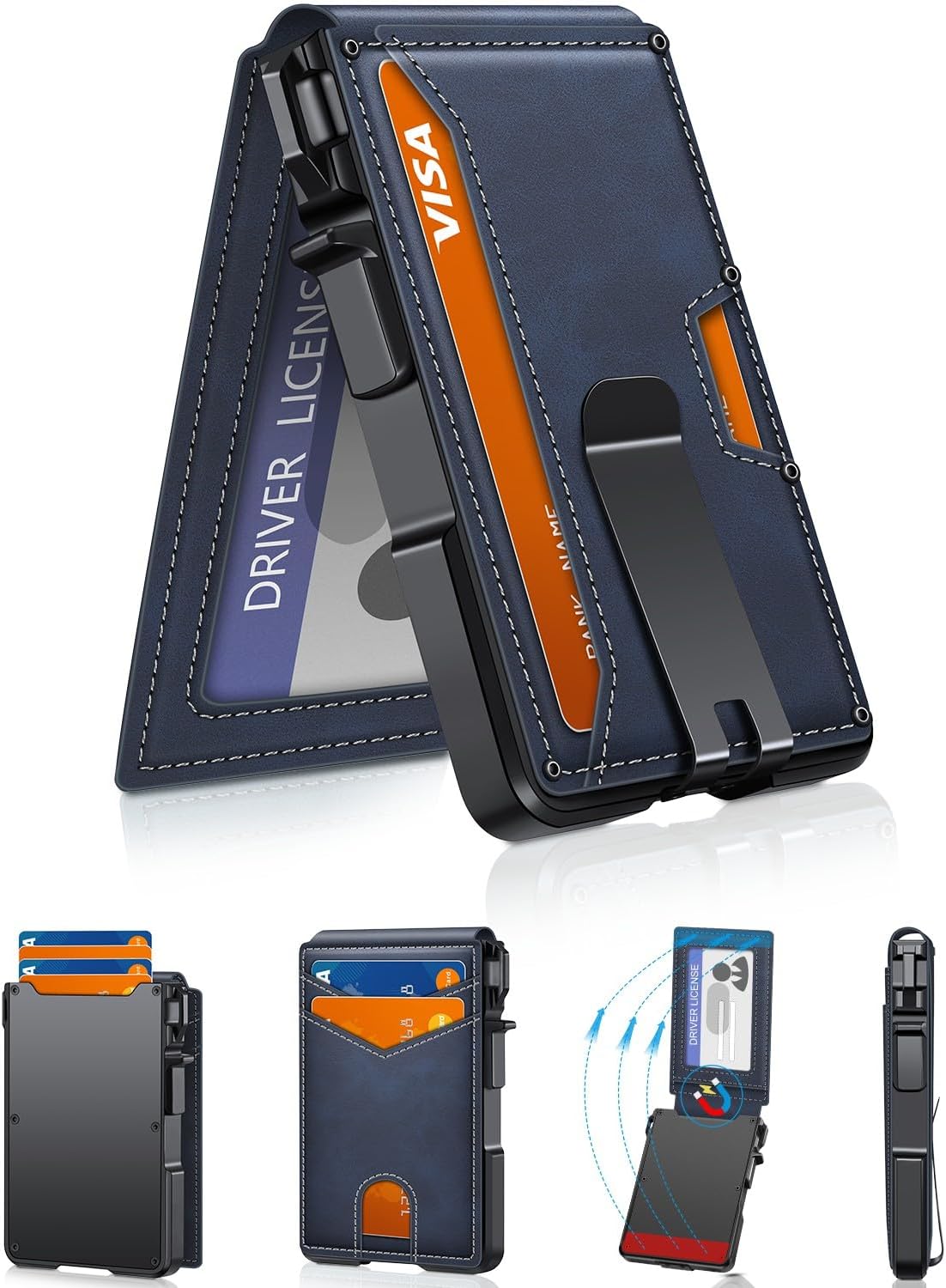 BILLETERA PARA HOMBRE ZALVEX MINIMALISTA 9-13 TARJETAS CON BLOQUEO RFID AZUL MARINO - 1