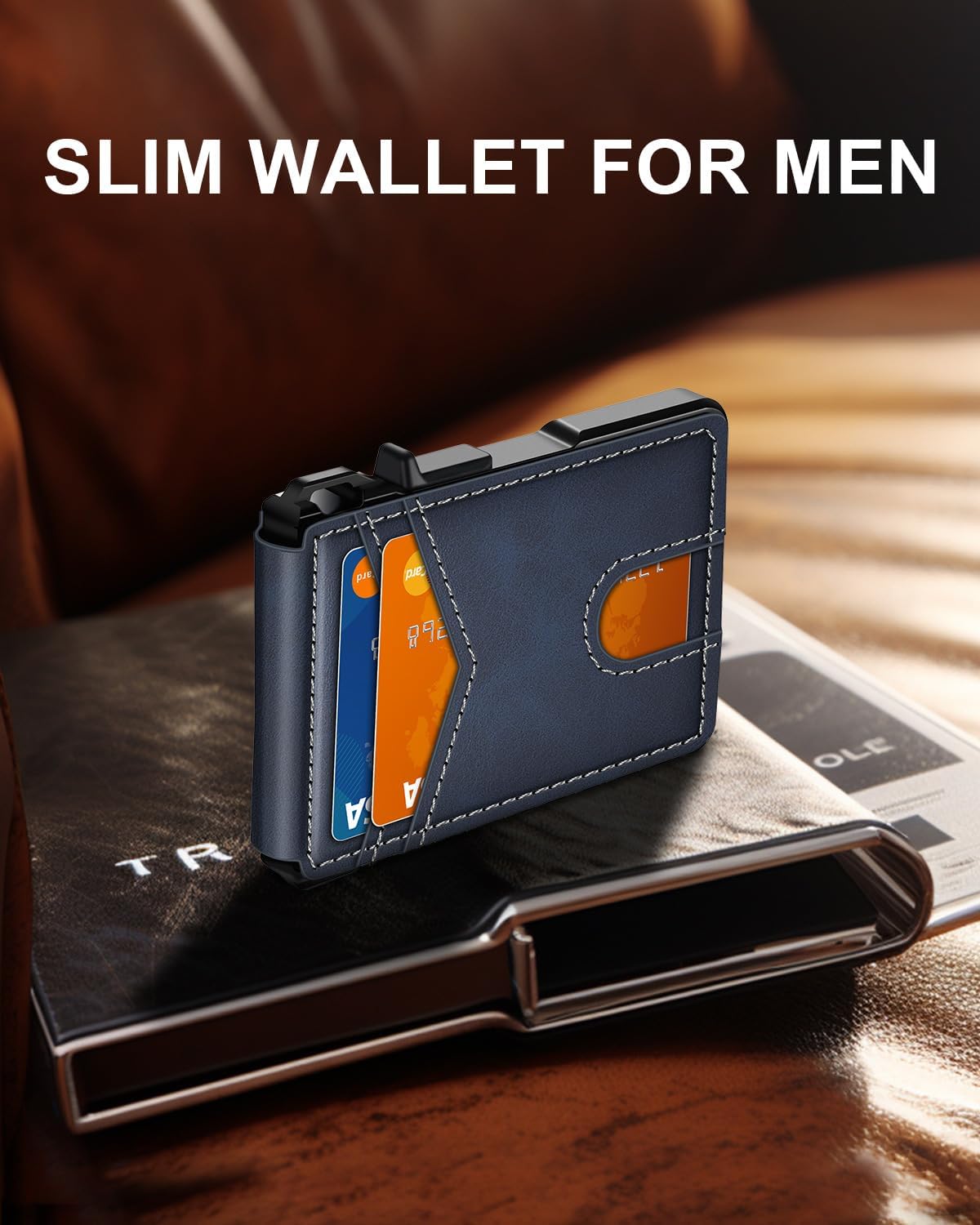 BILLETERA PARA HOMBRE ZALVEX MINIMALISTA 9-13 TARJETAS CON BLOQUEO RFID AZUL MARINO - 2