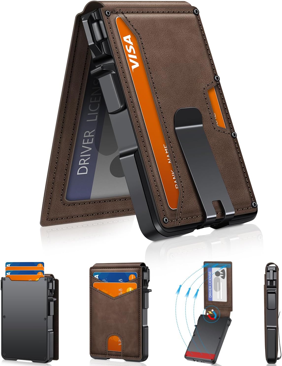 BILLETERA PARA HOMBRE ZALVEX MINIMALISTA PARA 9-13 TARJETAS CAFÉ - 1