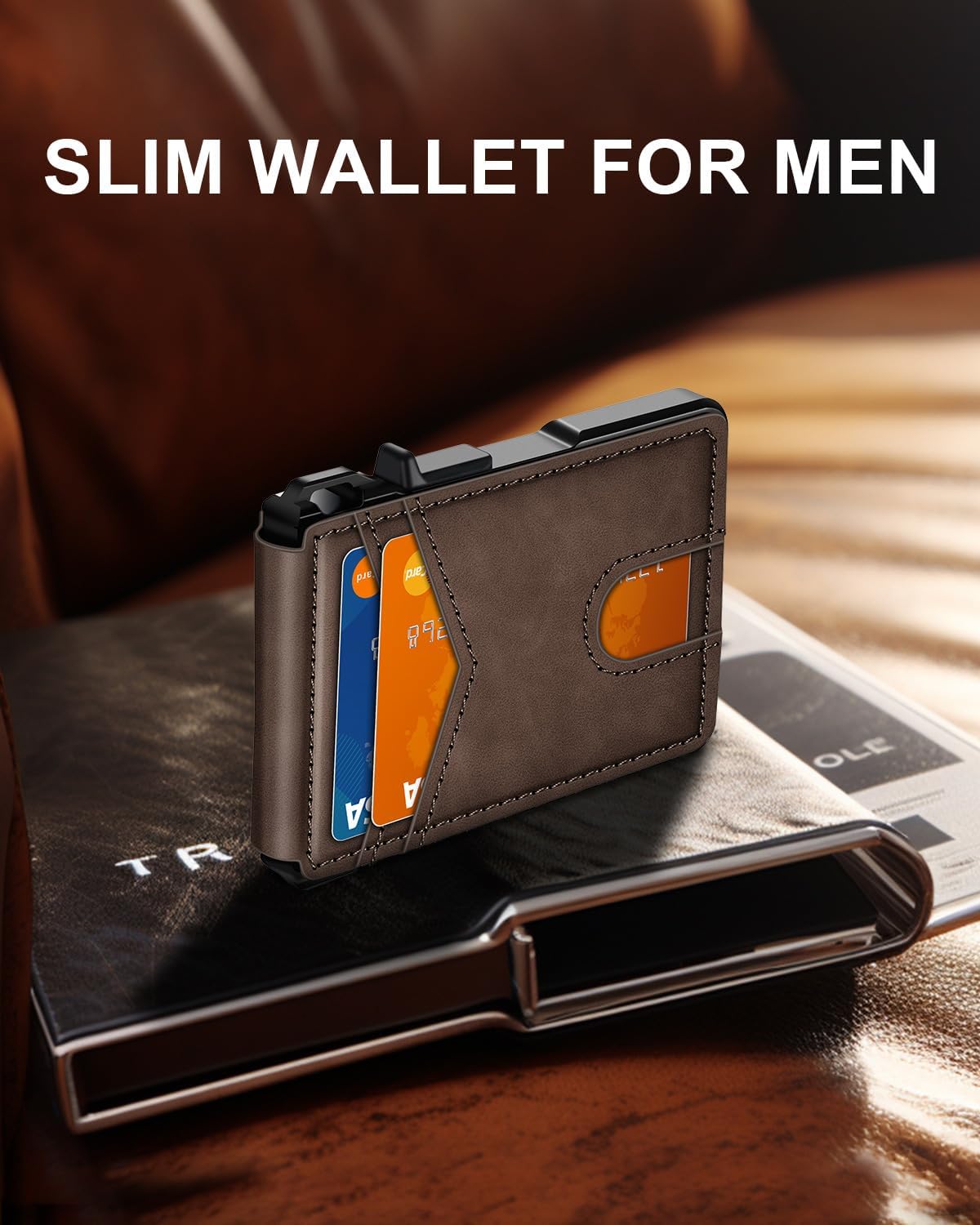 BILLETERA PARA HOMBRE ZALVEX MINIMALISTA PARA 9-13 TARJETAS CAFÉ - 2