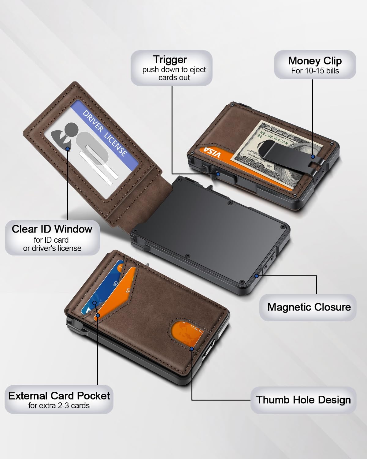 BILLETERA PARA HOMBRE ZALVEX MINIMALISTA PARA 9-13 TARJETAS CAFÉ - 5