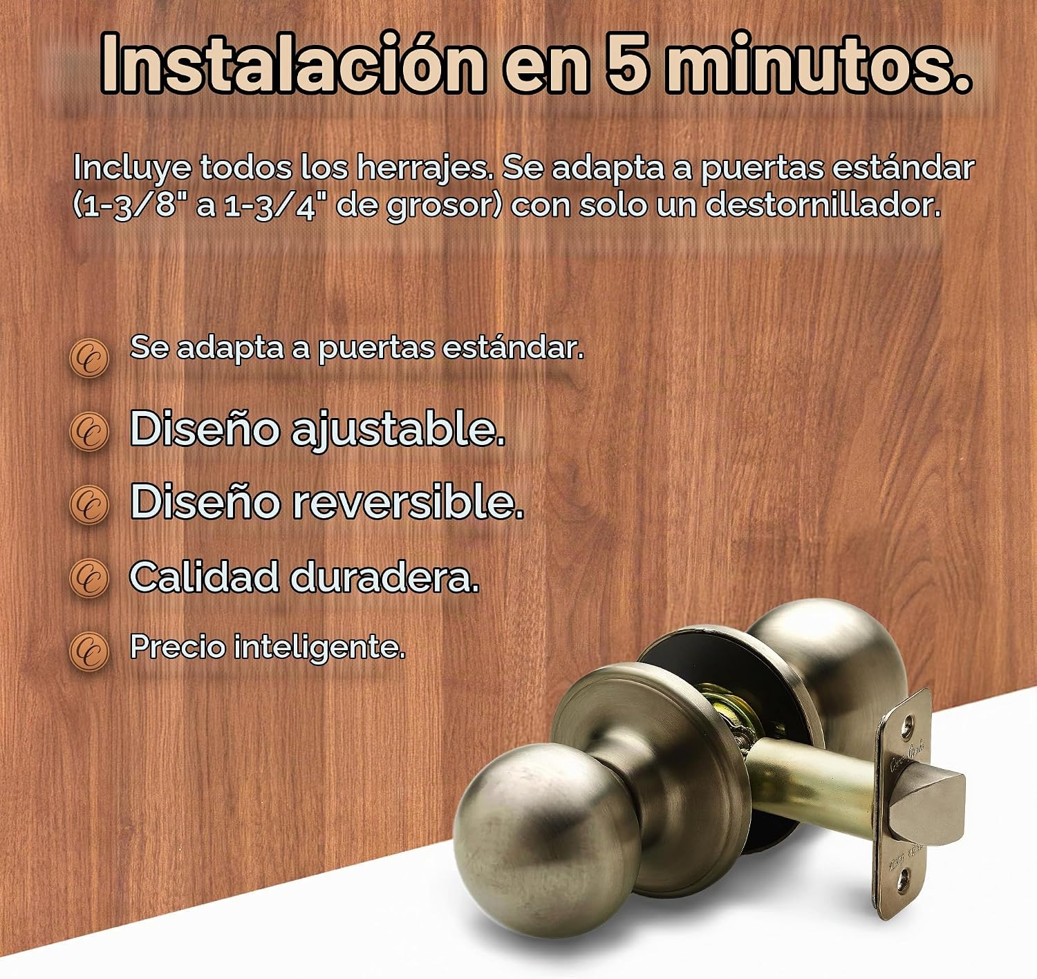 MANIJA PARA PUERTA COPPER CREEK BK2020AB FUNCIÓN PASO ACABADO LATÓN ANTIGUO - 3
