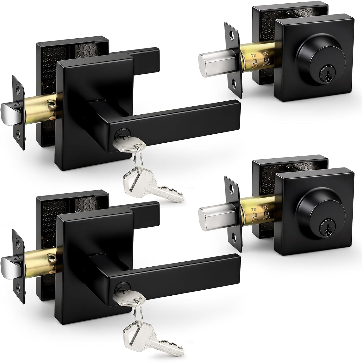 MANIJAS PARA PUERTAS PROBRICO SQUARE JUEGO 2 UNIDADES LLAVE ÚNICA NEGRO MATE - 1