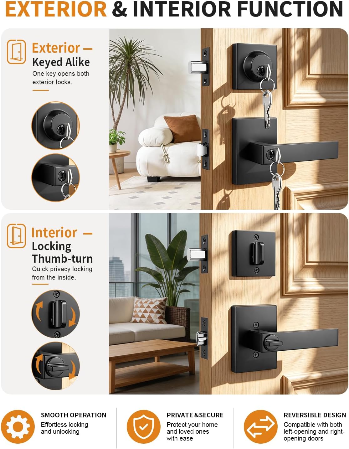 MANIJAS PARA PUERTAS PROBRICO SQUARE JUEGO 2 UNIDADES LLAVE ÚNICA NEGRO MATE - 4
