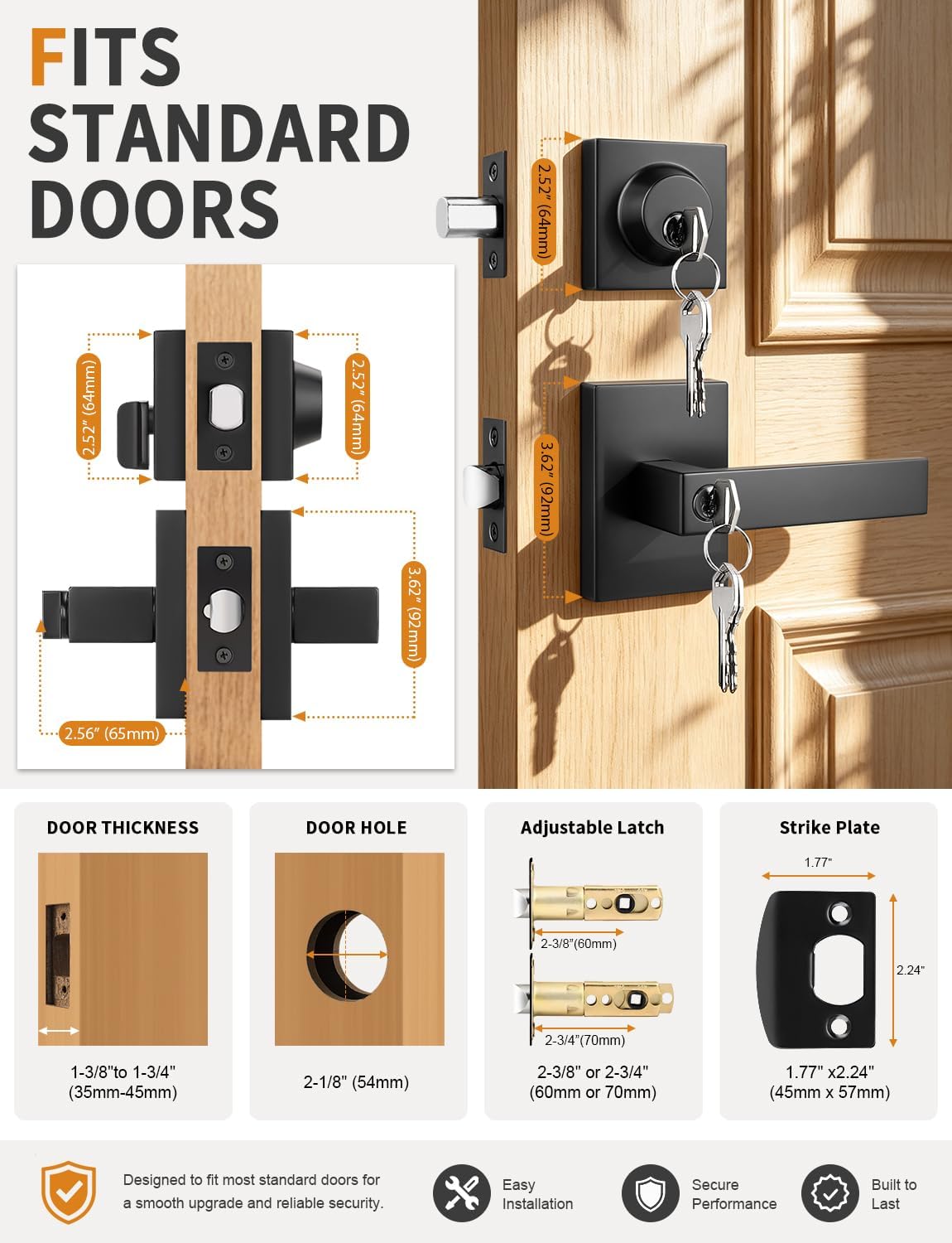 MANIJAS PARA PUERTAS PROBRICO SQUARE JUEGO 2 UNIDADES LLAVE ÚNICA NEGRO MATE - 5