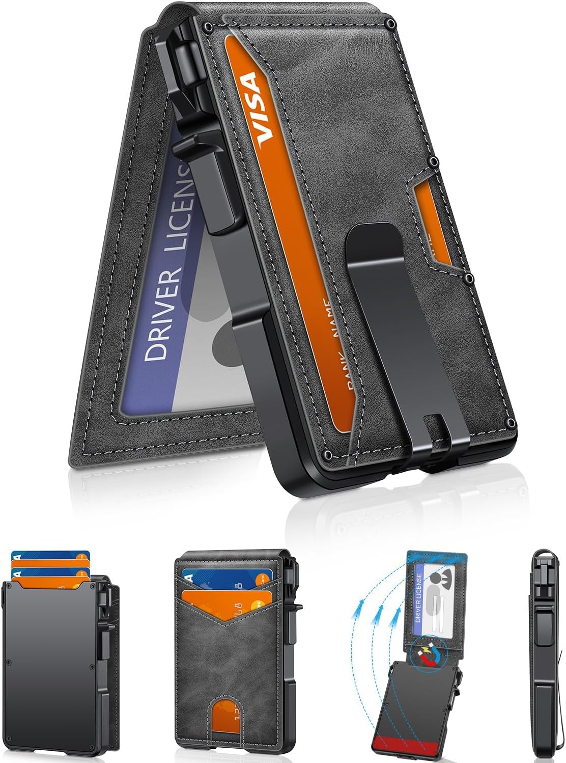 BILLETERA PARA HOMBRE ZALVEX MINIMALISTA GRIS PARA 9-13 TARJETAS CON BLOQUEO RFID - 1
