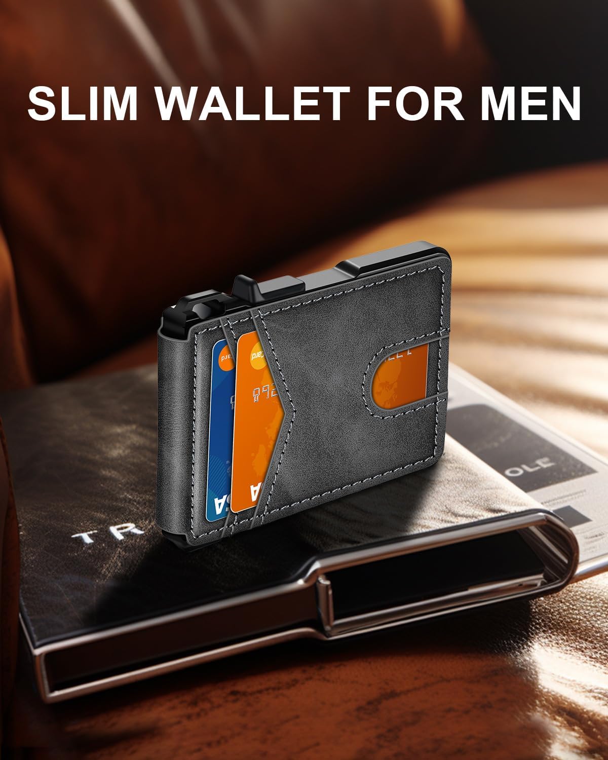 BILLETERA PARA HOMBRE ZALVEX MINIMALISTA GRIS PARA 9-13 TARJETAS CON BLOQUEO RFID - 2