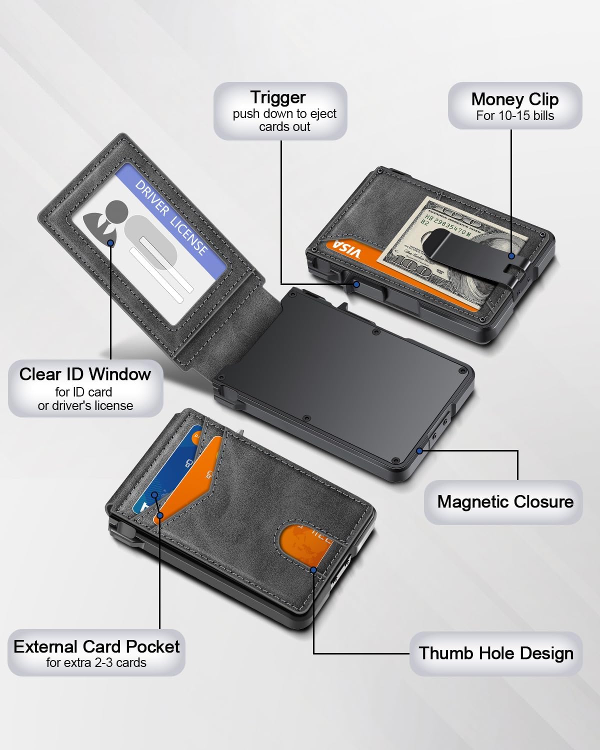 BILLETERA PARA HOMBRE ZALVEX MINIMALISTA GRIS PARA 9-13 TARJETAS CON BLOQUEO RFID - 3