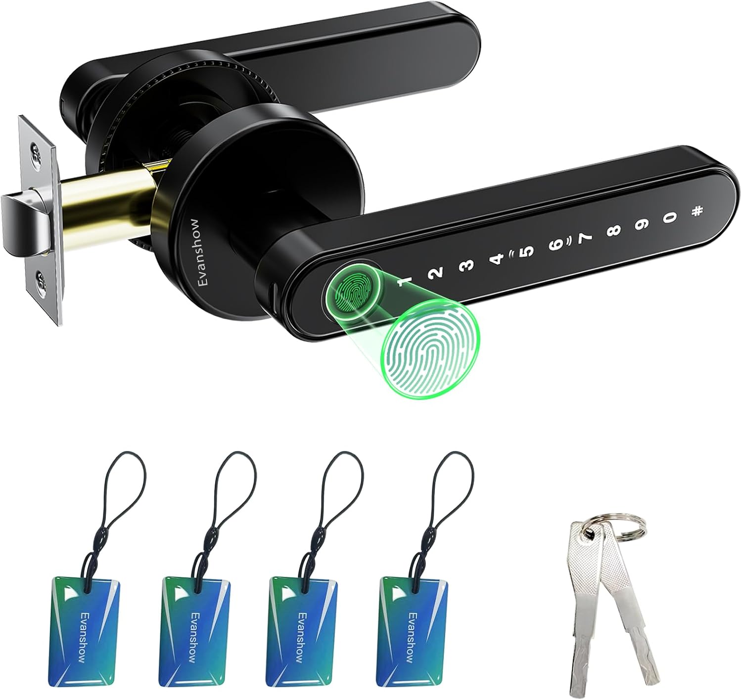 MANIJA PARA PUERTA EVANSHOW CON CERRADURA BIOMÉTRICA Y TECLADO NEGRO - 1