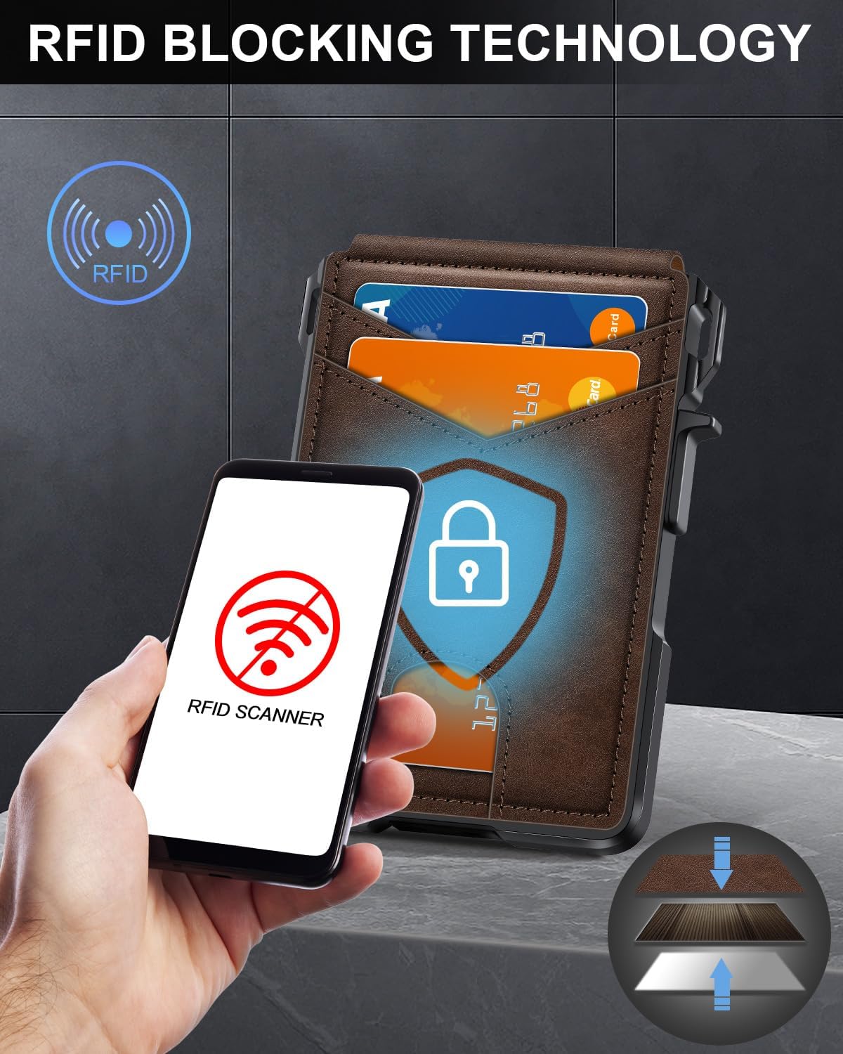 BILLETERA PARA HOMBRE ZALVEX MINIMALISTA 9-13 TARJETAS BLOQUEO RFID SLIM - 5