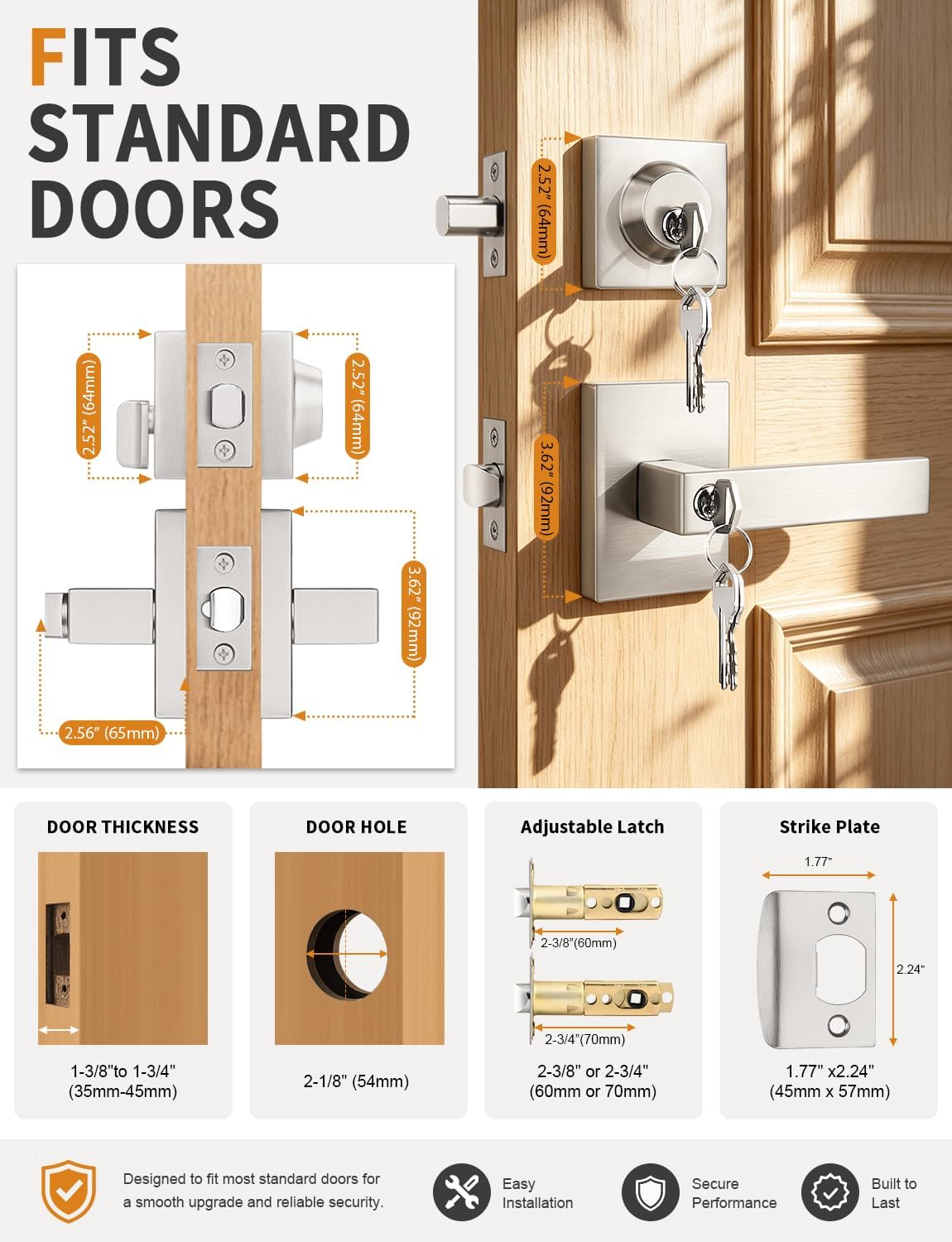 MANIJAS PARA PUERTA EXTERIOR PROBRICO SQUARE CON CERRADURA Y CILINDRO SIMPLE, ACABADO NÍQUEL CEPILLADO, JUEGO 2 UNIDADES - 5