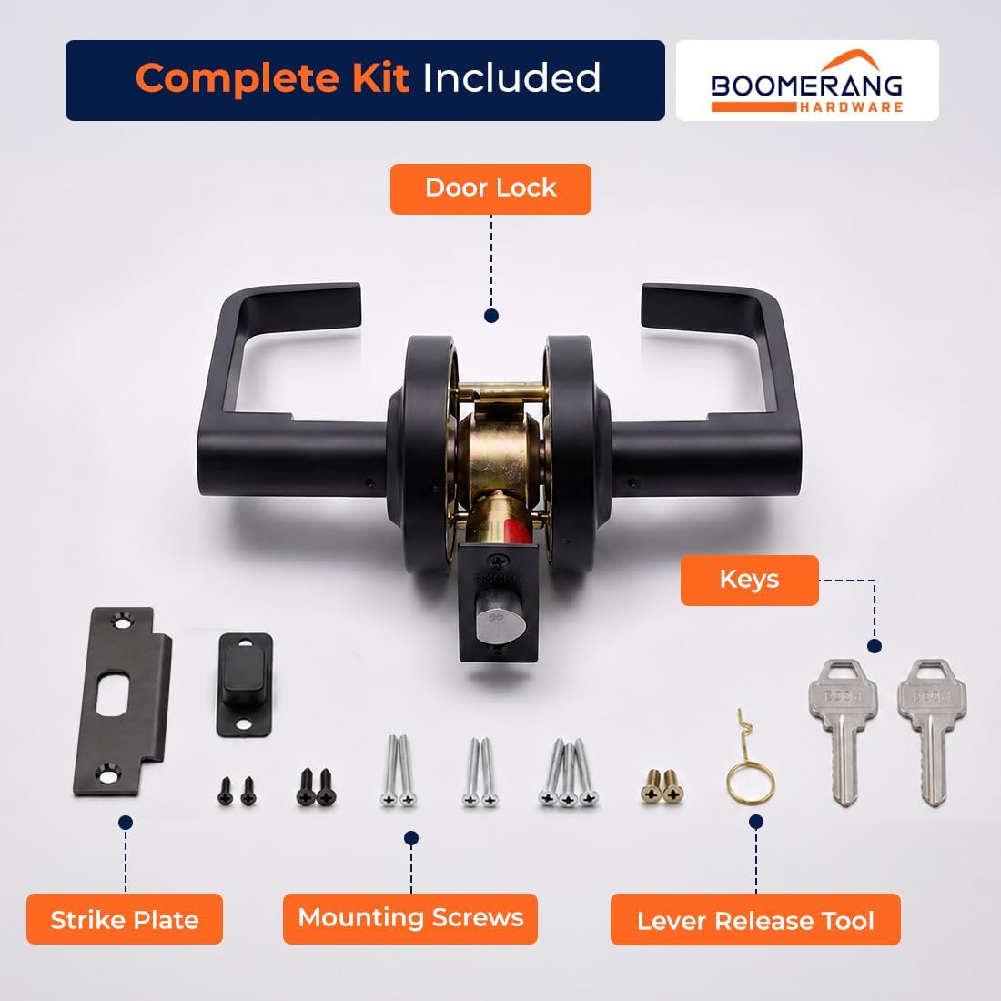 MANIJA PARA PUERTA BOOMERANG HEAVY-DUTY ENTRY FUNCTION LLAVE IGUALADA ACABADO NEGRO MATE - 2