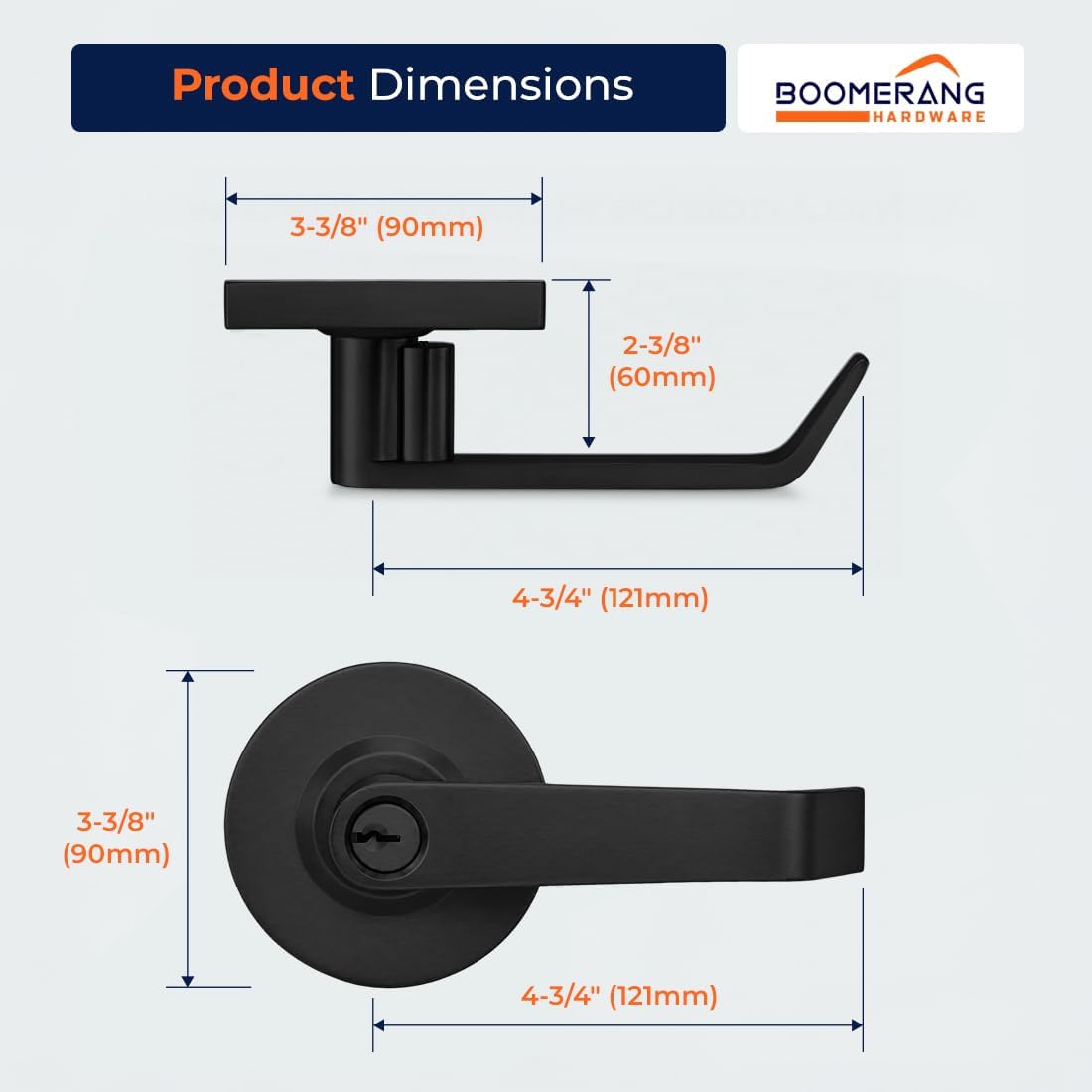 MANIJA PARA PUERTA BOOMERANG HEAVY-DUTY ENTRY FUNCTION LLAVE IGUALADA ACABADO NEGRO MATE - 3