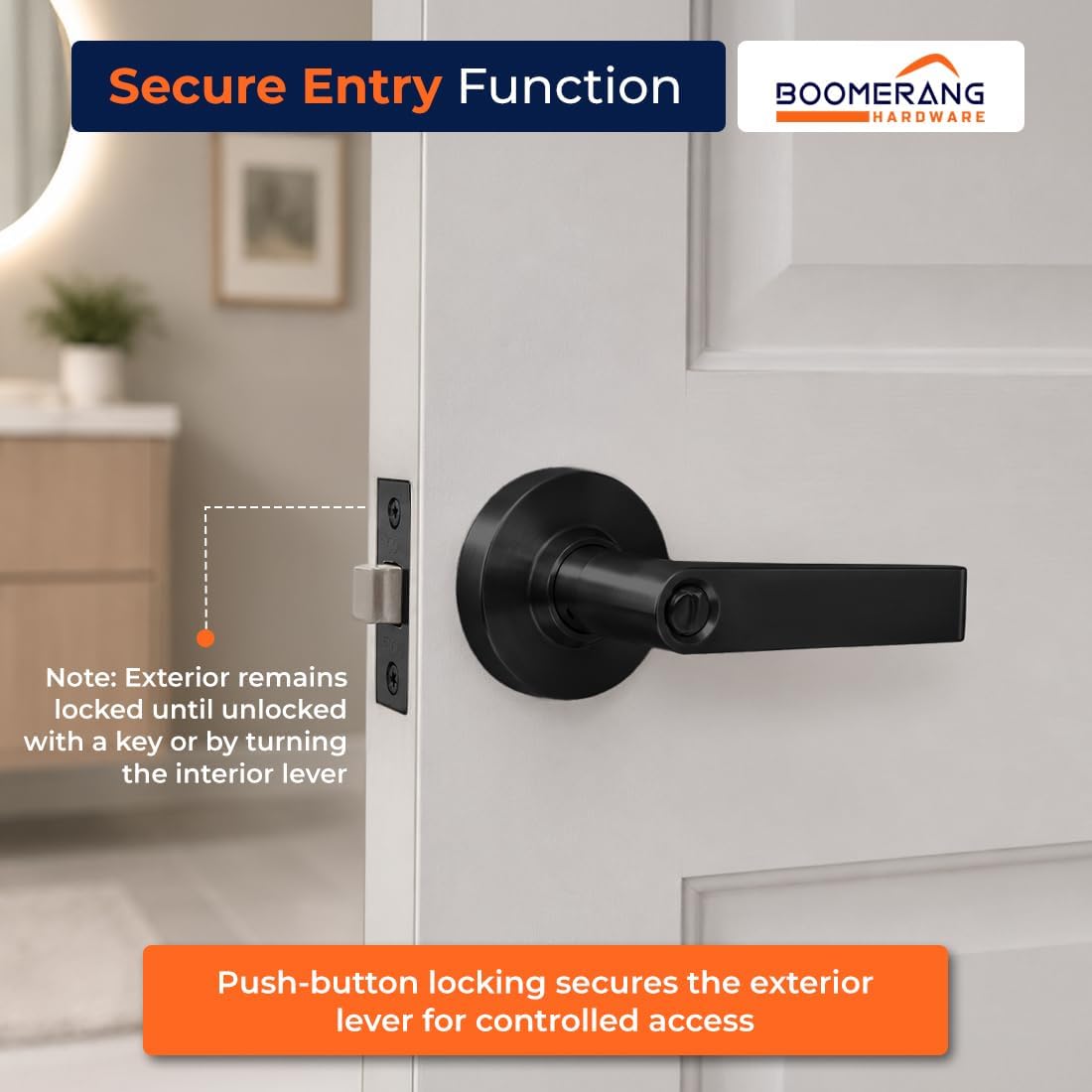 MANIJA PARA PUERTA BOOMERANG HEAVY-DUTY ENTRY FUNCTION LLAVE IGUALADA ACABADO NEGRO MATE - 4