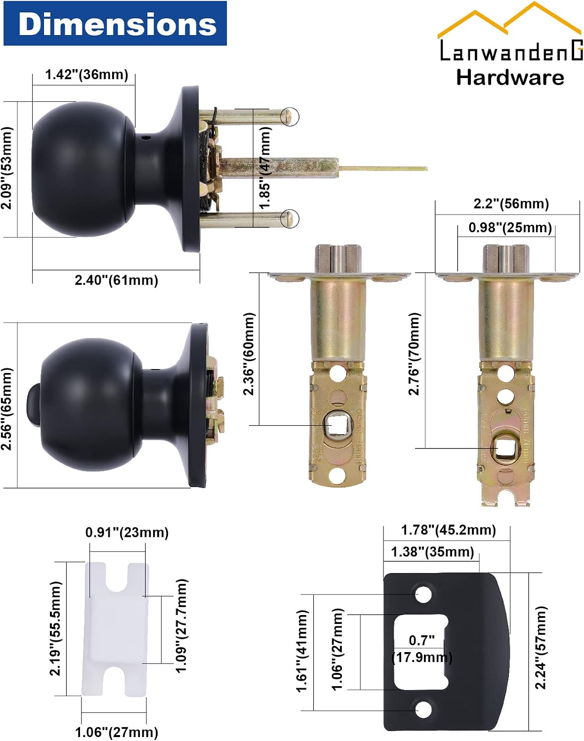 MANIJA PARA PUERTA LANWANDENG CON CERRADURA Y LLAVES NEGRO MATE - 3