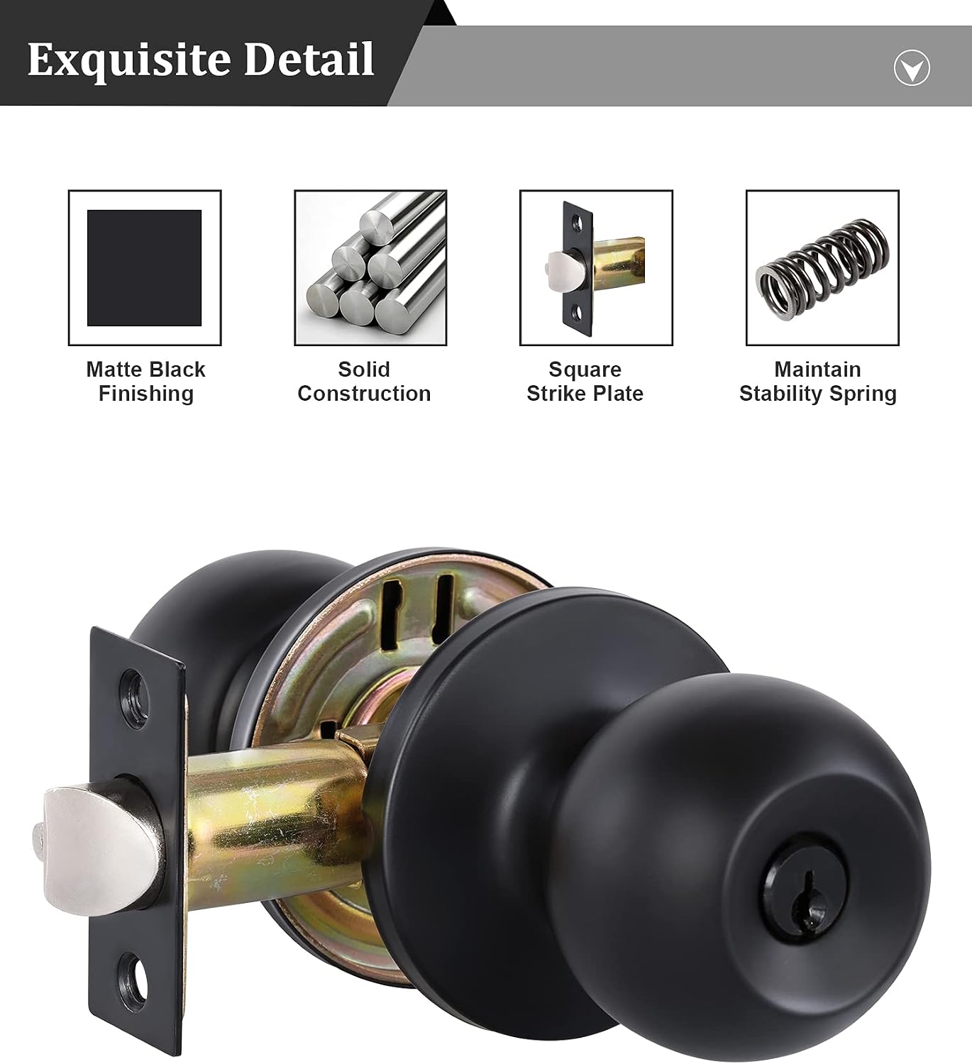 MANIJA PARA PUERTA LANWANDENG CON CERRADURA Y LLAVES NEGRO MATE - 4