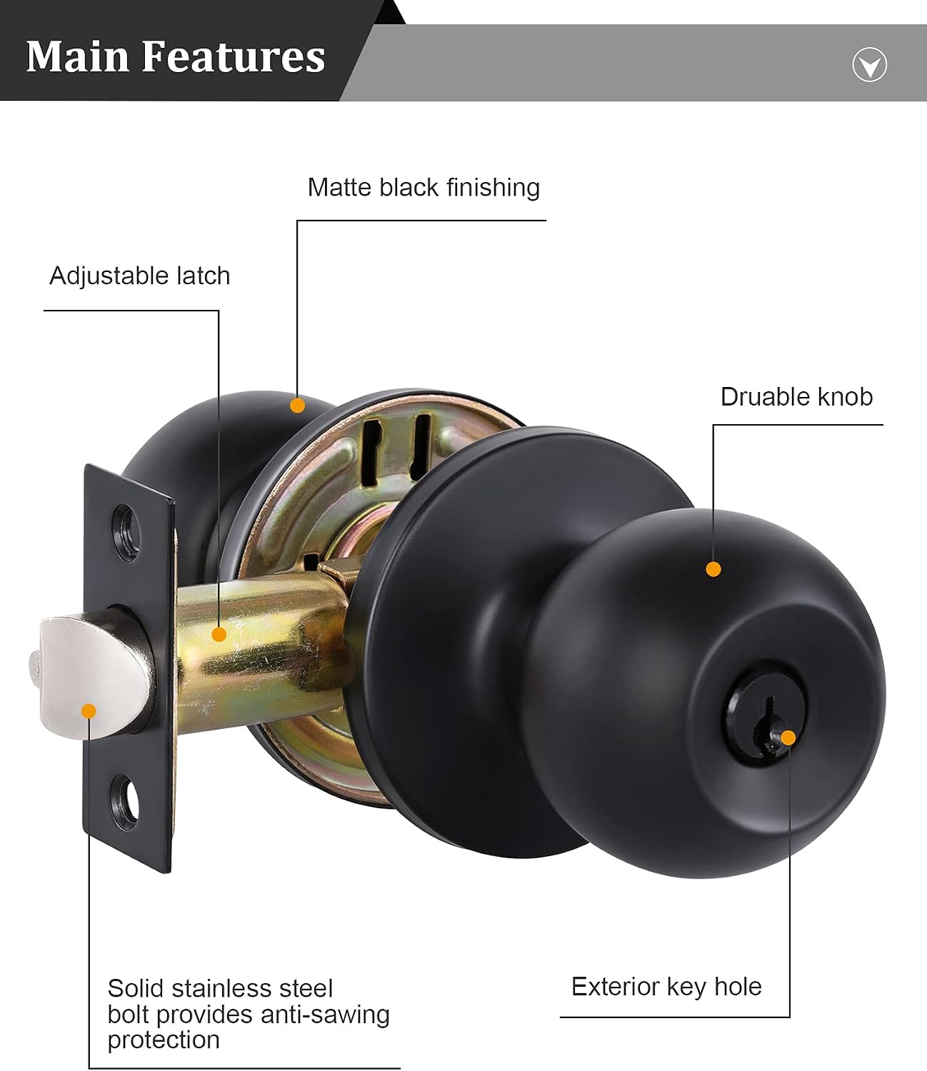 MANIJA PARA PUERTA LANWANDENG CON CERRADURA Y LLAVES NEGRO MATE - 5