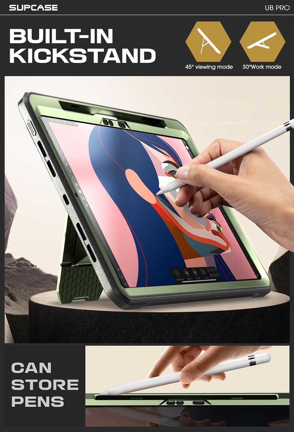 FUNDA SUPCASE PARA IPAD PRO 13 PULGADAS M5/M4 2025/2024 CON SOPORTE PARA LÁPIZ VERDE - 4
