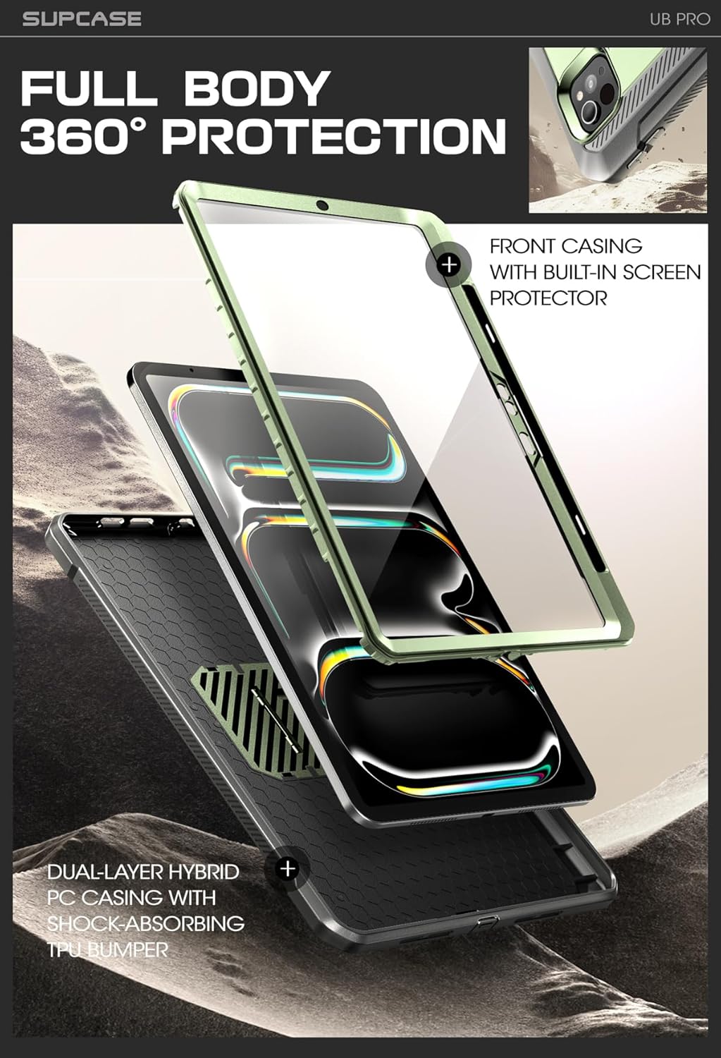 FUNDA SUPCASE PARA IPAD PRO 13 PULGADAS M5/M4 2025/2024 CON SOPORTE PARA LÁPIZ VERDE - 5