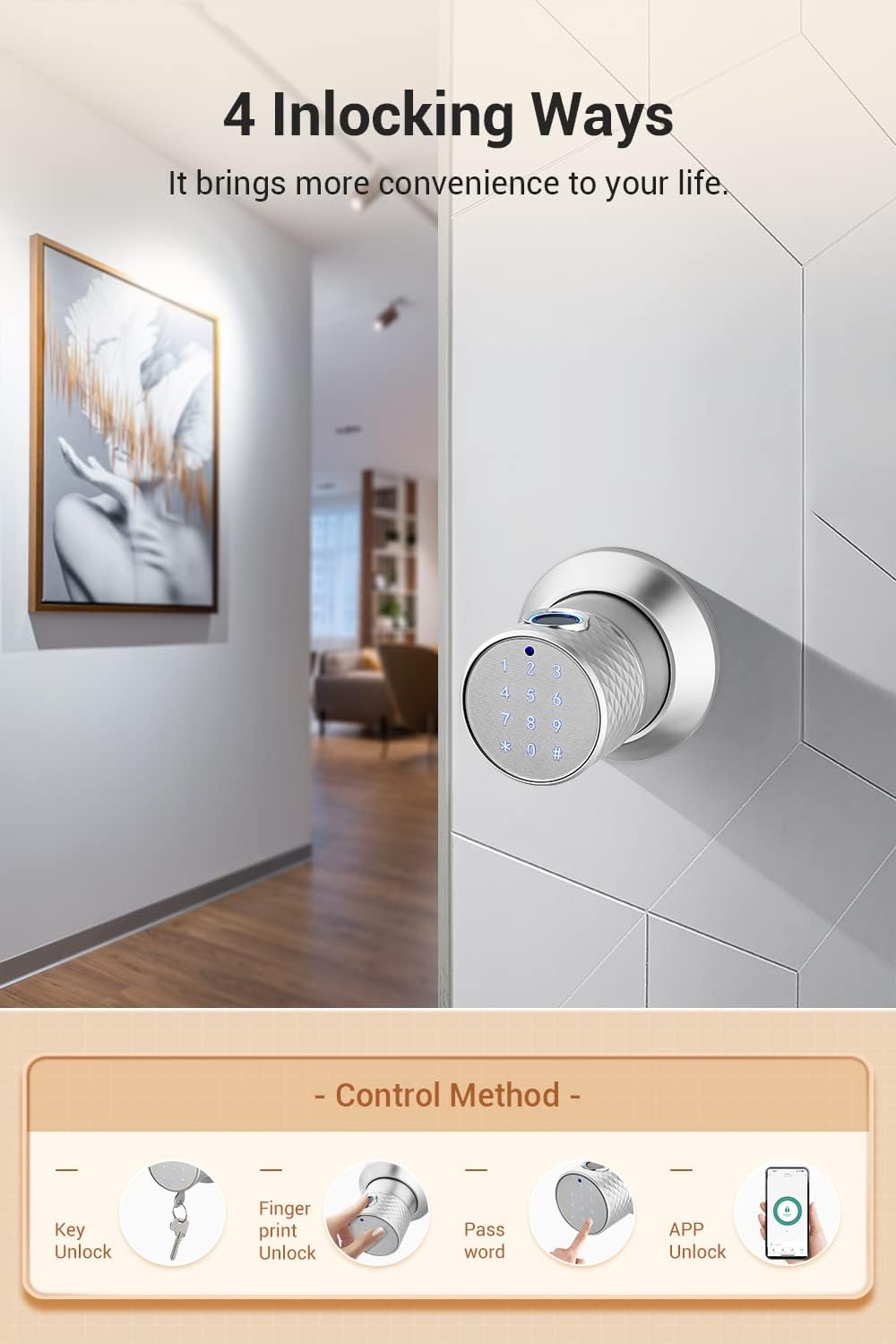MANIJA PARA PUERTA BUOAN BIG FINGERPRINT SMART DOOR KNOB CON CERRADURA BIOMÉTRICA Y TECLADO - 3