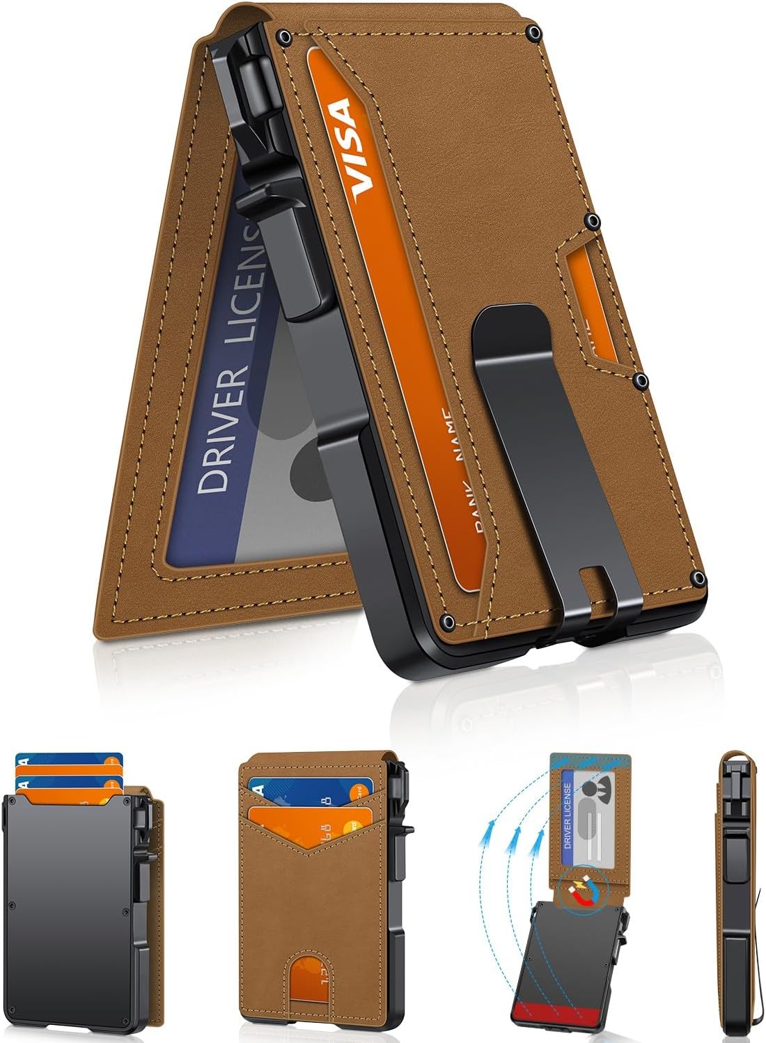 BILLETERA PARA HOMBRE ZALVEX MINIMALISTA PARA 9-13 TARJETAS CON BLOQUEO RFID SLIM CAMEL - 1