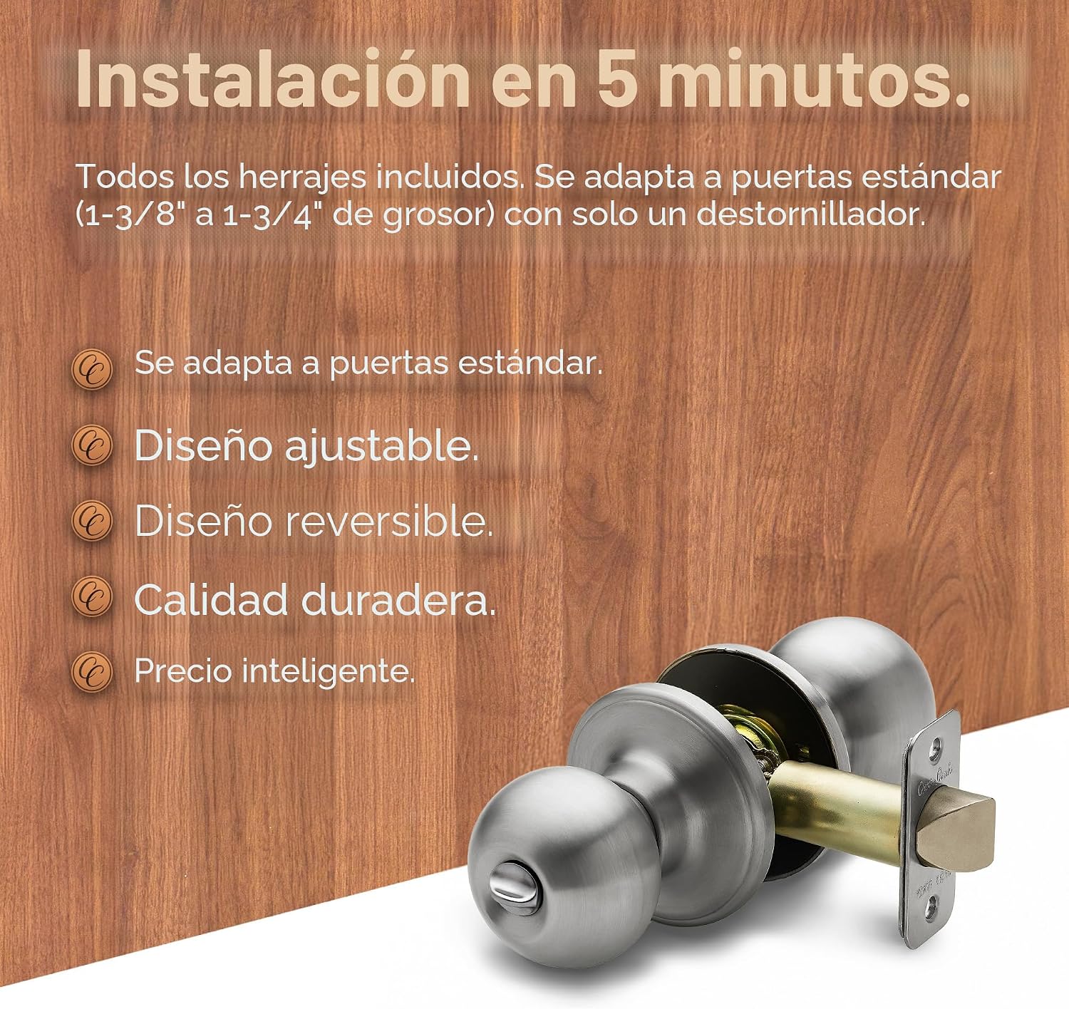 MANIJA PARA PUERTA INTERIOR COPPER CREEK PRIVACY SATIN STAINLESS - 3