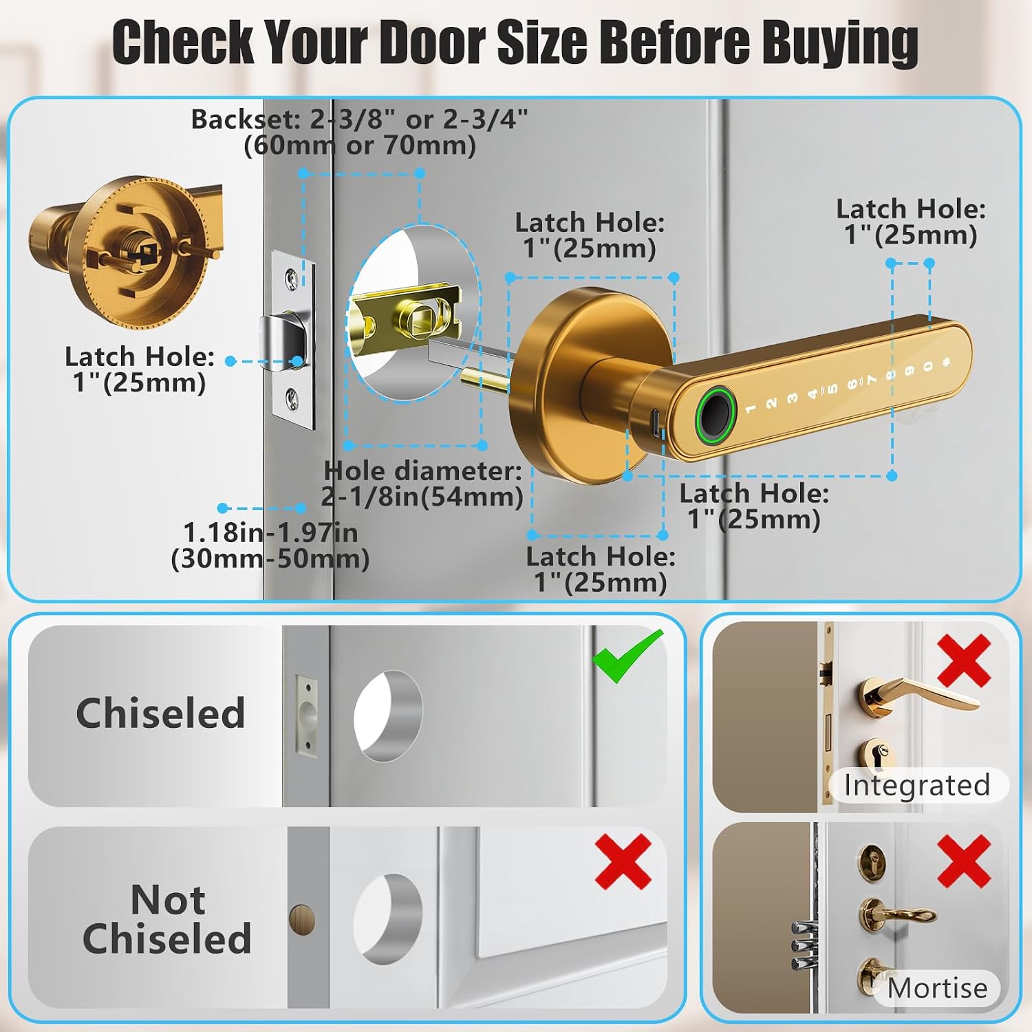 MANIJA PARA PUERTA EVANSHOW SMART DOOR LOCK CON HUELLA Y CÓDIGO DORADO - 3
