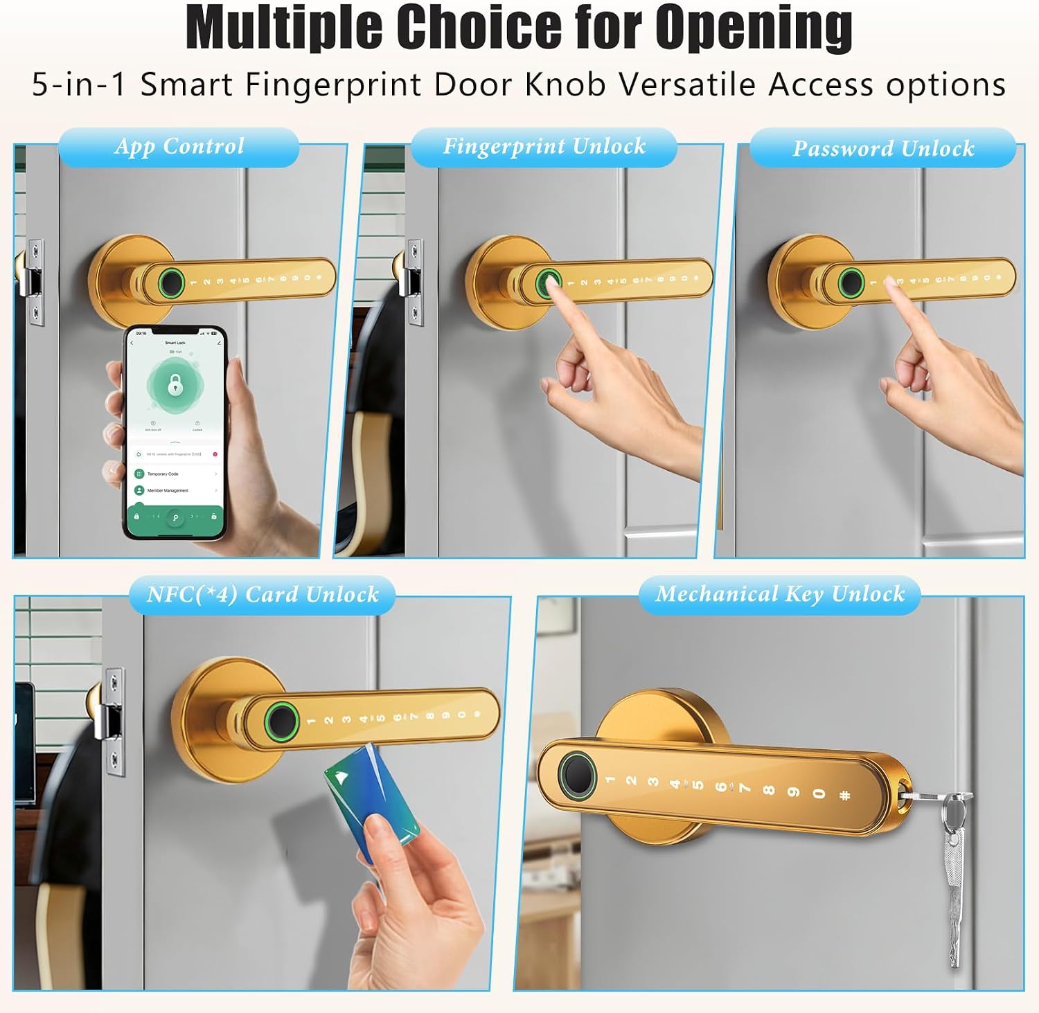 MANIJA PARA PUERTA EVANSHOW SMART DOOR LOCK CON HUELLA Y CÓDIGO DORADO - 4