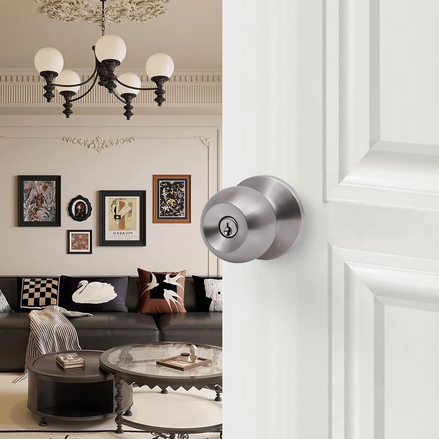 MANIJA PARA PUERTA LANWANDENG CON LLAVE Y CERRADURA SATIN NICKEL - 3