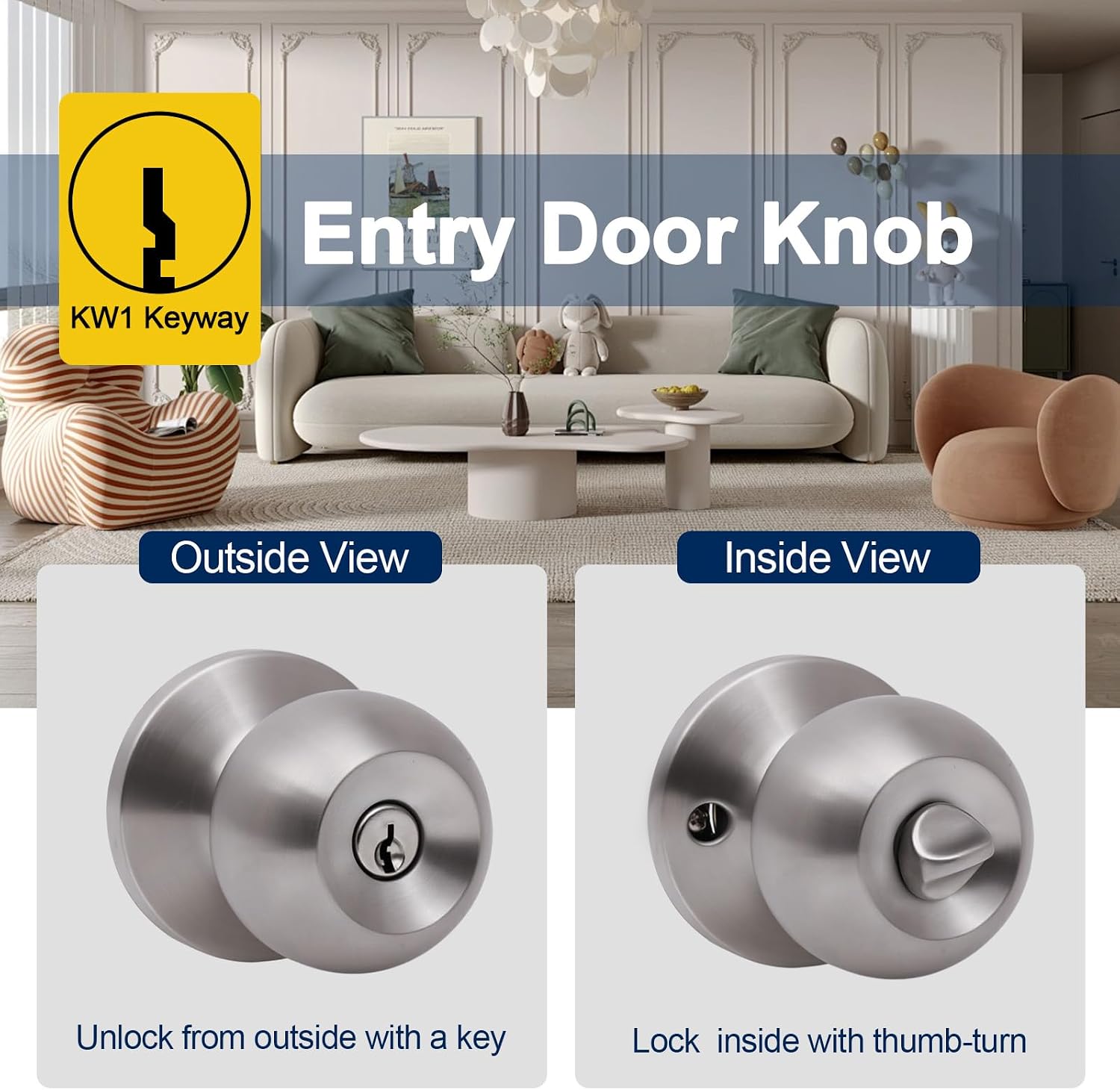MANIJA PARA PUERTA LANWANDENG CON LLAVE Y CERRADURA SATIN NICKEL - 5
