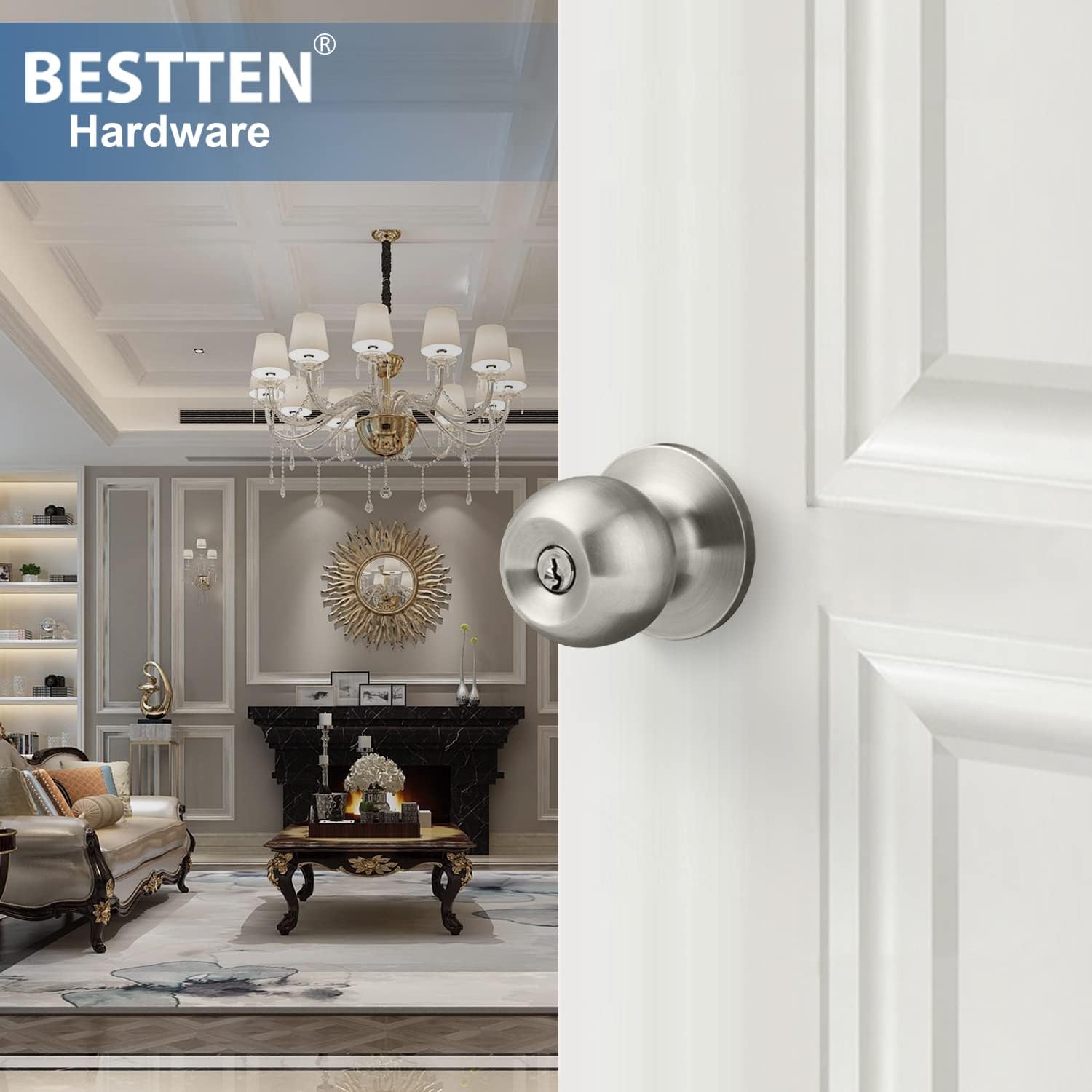 MANIJA PARA PUERTA BESTTEN CON LLAVE Y ACABADO EN NÍQUEL SATINADO - 2