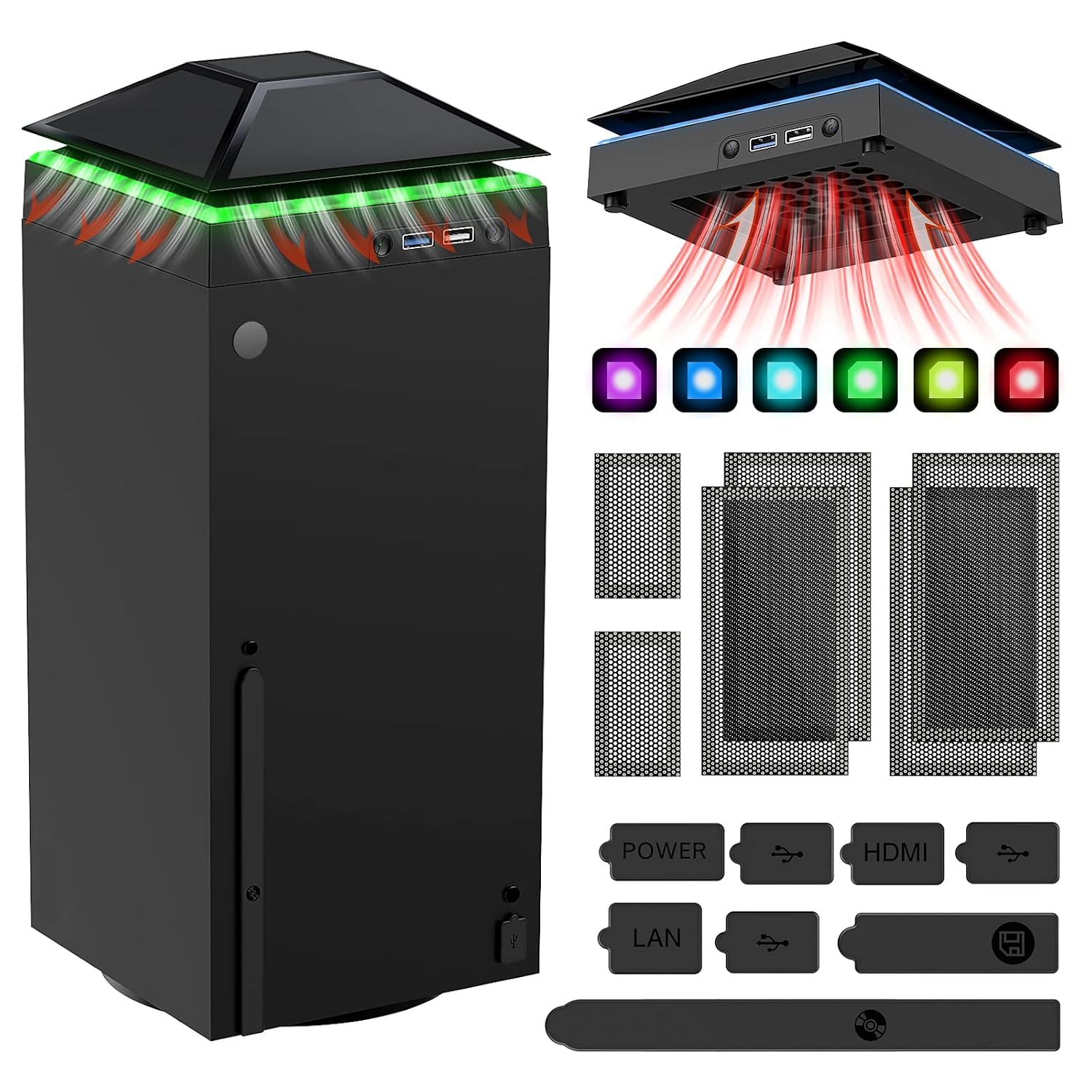 VENTILADOR COOLER MENEEA PARA XBOX SERIES X CON LUZ MULTICOLOR Y PROTECCIÓN CONTRA POLVO - 1