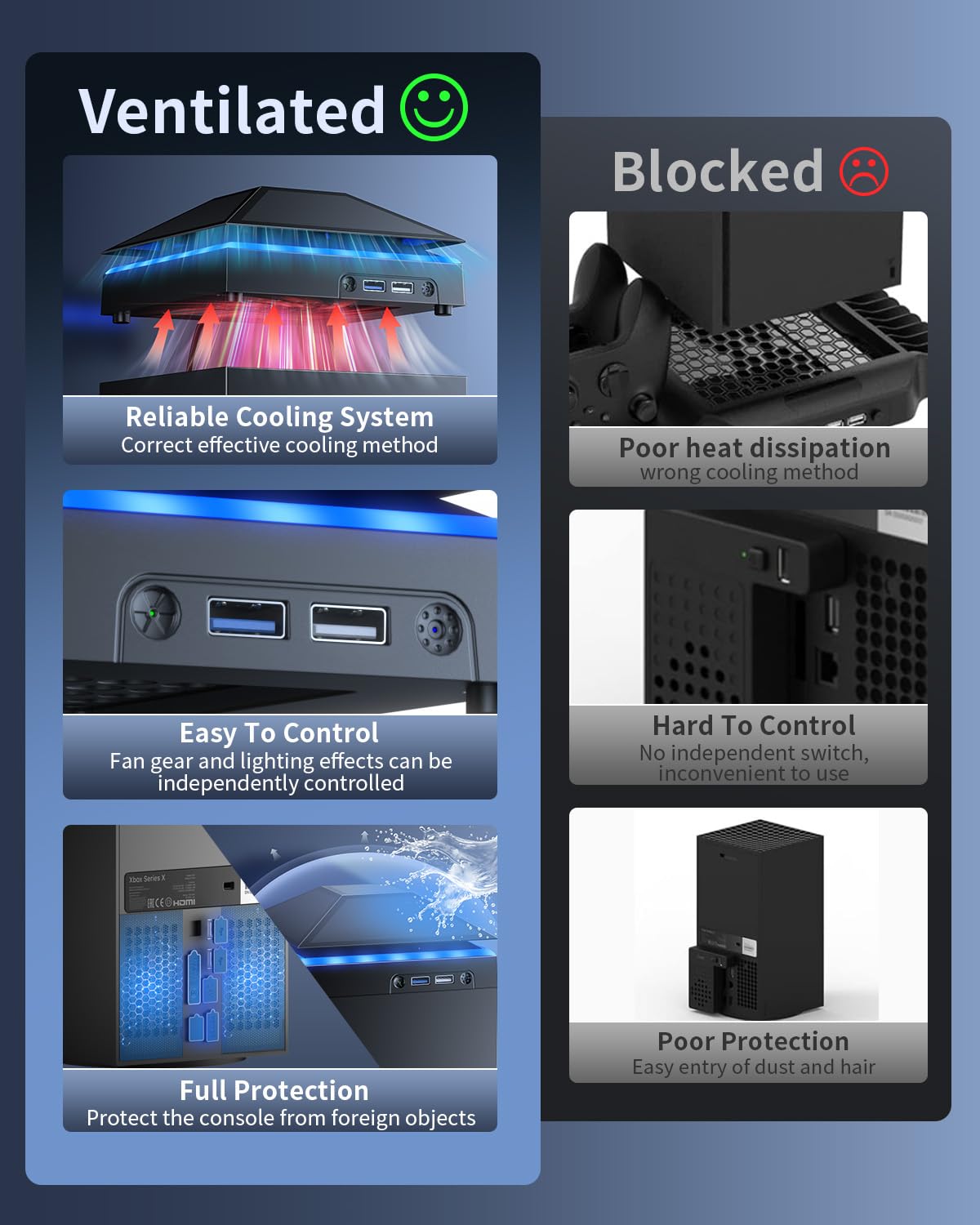 VENTILADOR COOLER MENEEA PARA XBOX SERIES X CON LUZ MULTICOLOR Y PROTECCIÓN CONTRA POLVO - 2
