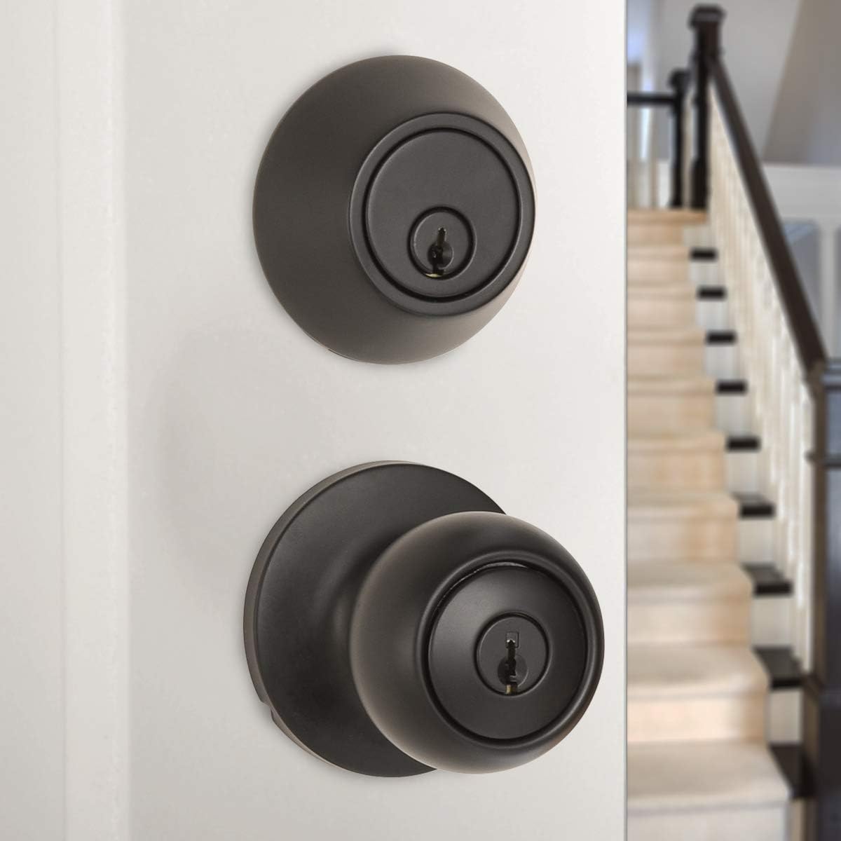MANIJA PARA PUERTA EXTERIOR AMAZON BASICS CON LLAVE Y CERROJO, PACK DE 12, NEGRO MATE - 4