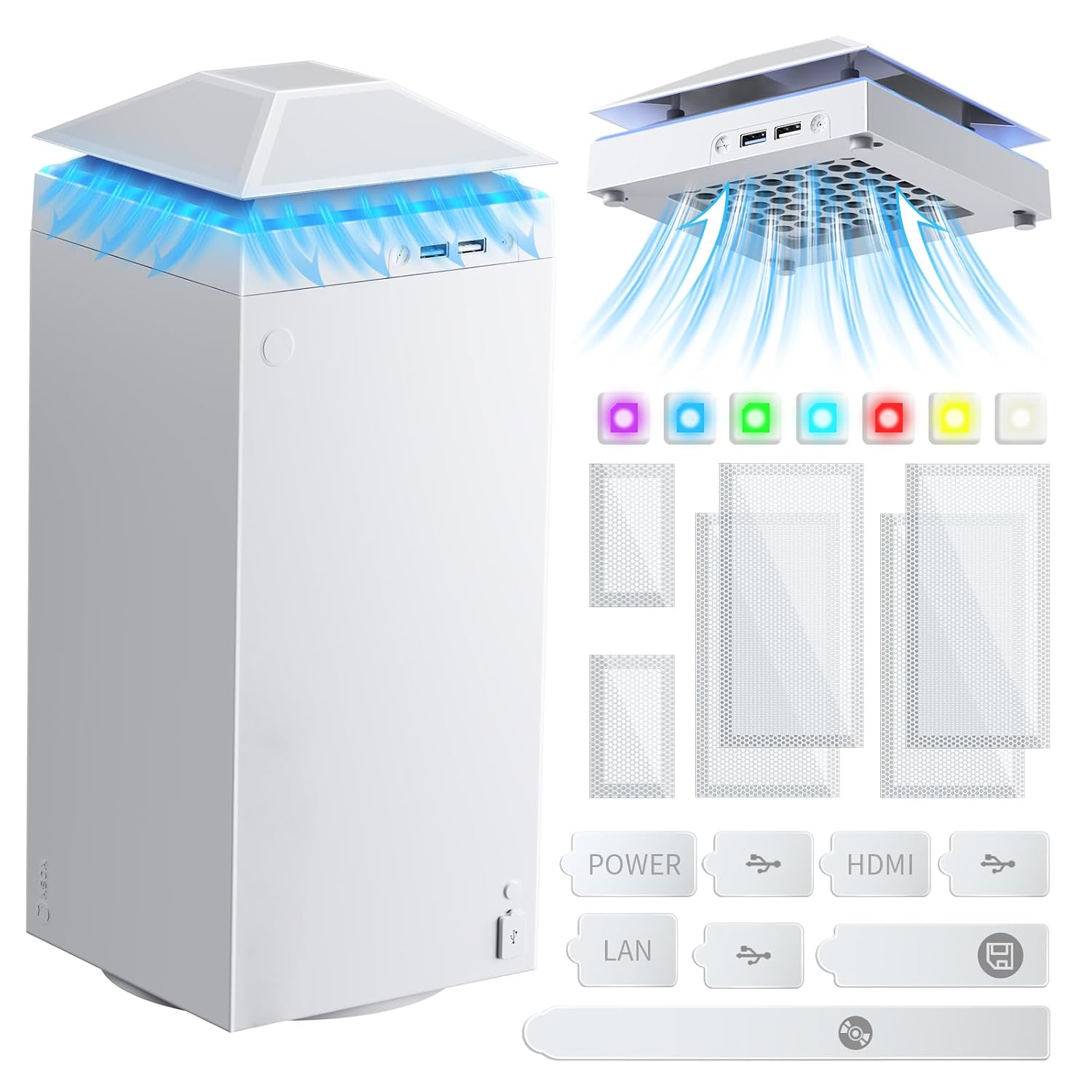 VENTILADOR COOLING FAN PARA XBOX SERIES X CON LUZ Y PROTECCIÓN CONTRA POLVO BLANCO - 1