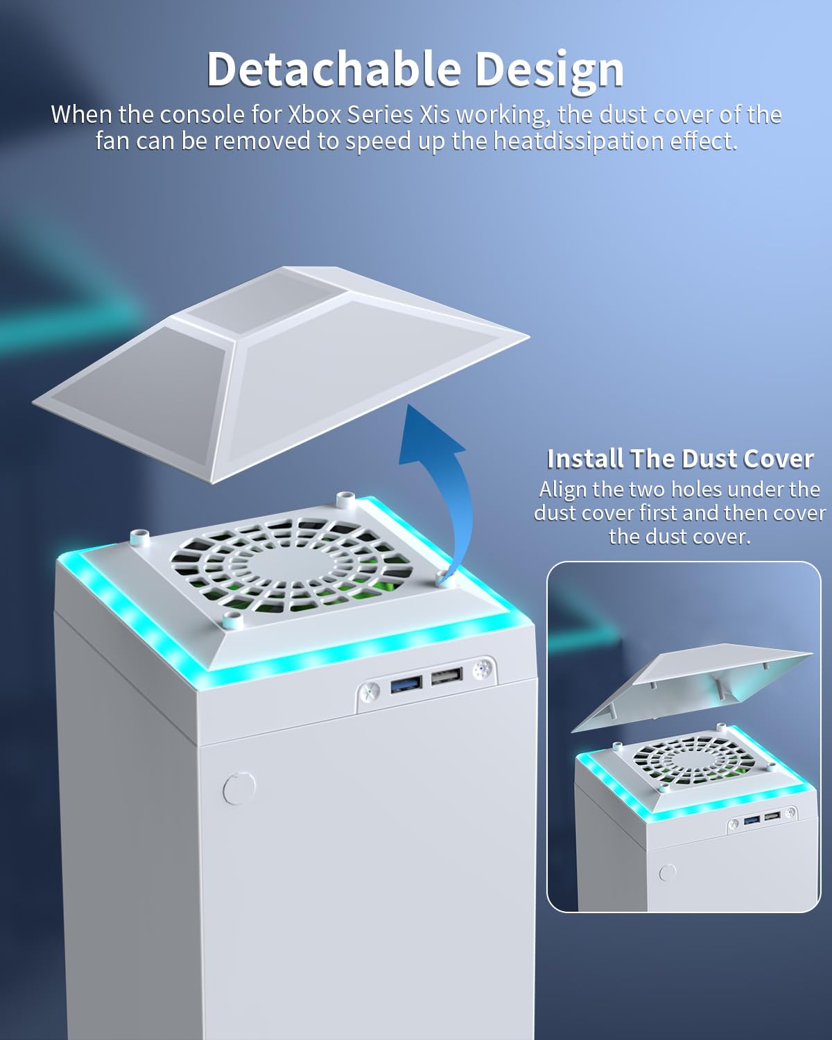 VENTILADOR COOLING FAN PARA XBOX SERIES X CON LUZ Y PROTECCIÓN CONTRA POLVO BLANCO - 2