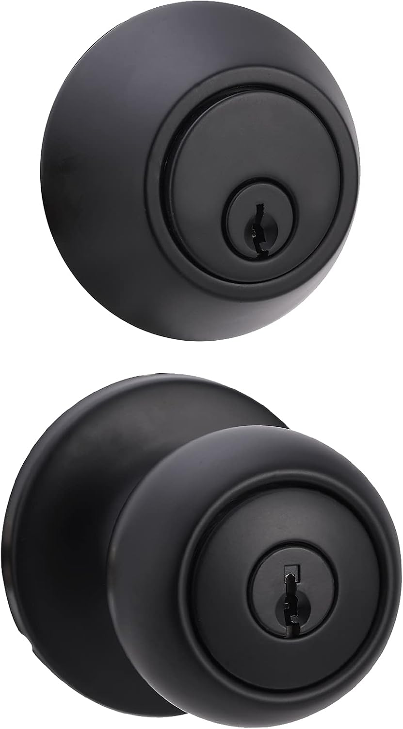 MANIJA PARA PUERTA EXTERIOR AMAZON BASICS CON LLAVE Y CERROJO, COASTAL, NEGRO MATE - 1