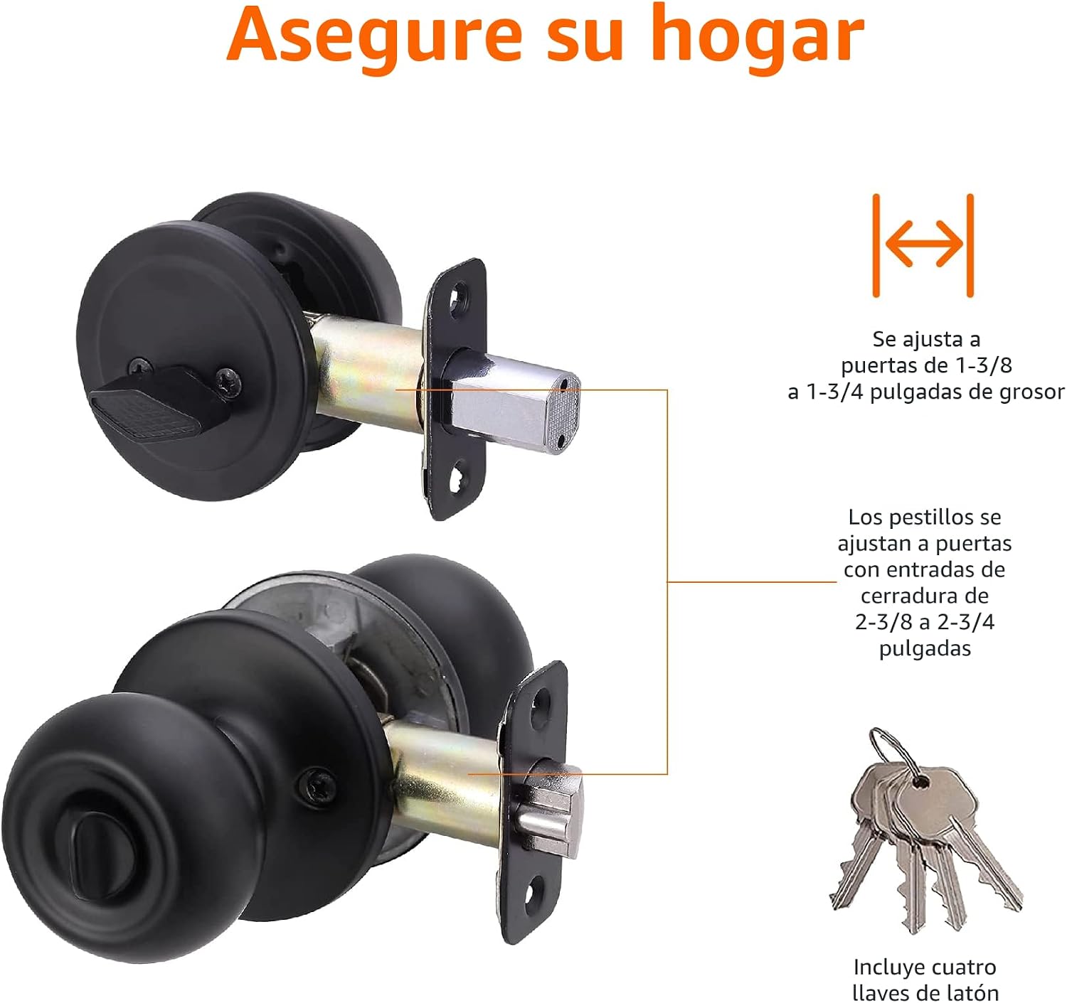MANIJA PARA PUERTA EXTERIOR AMAZON BASICS CON LLAVE Y CERROJO, COASTAL, NEGRO MATE - 2