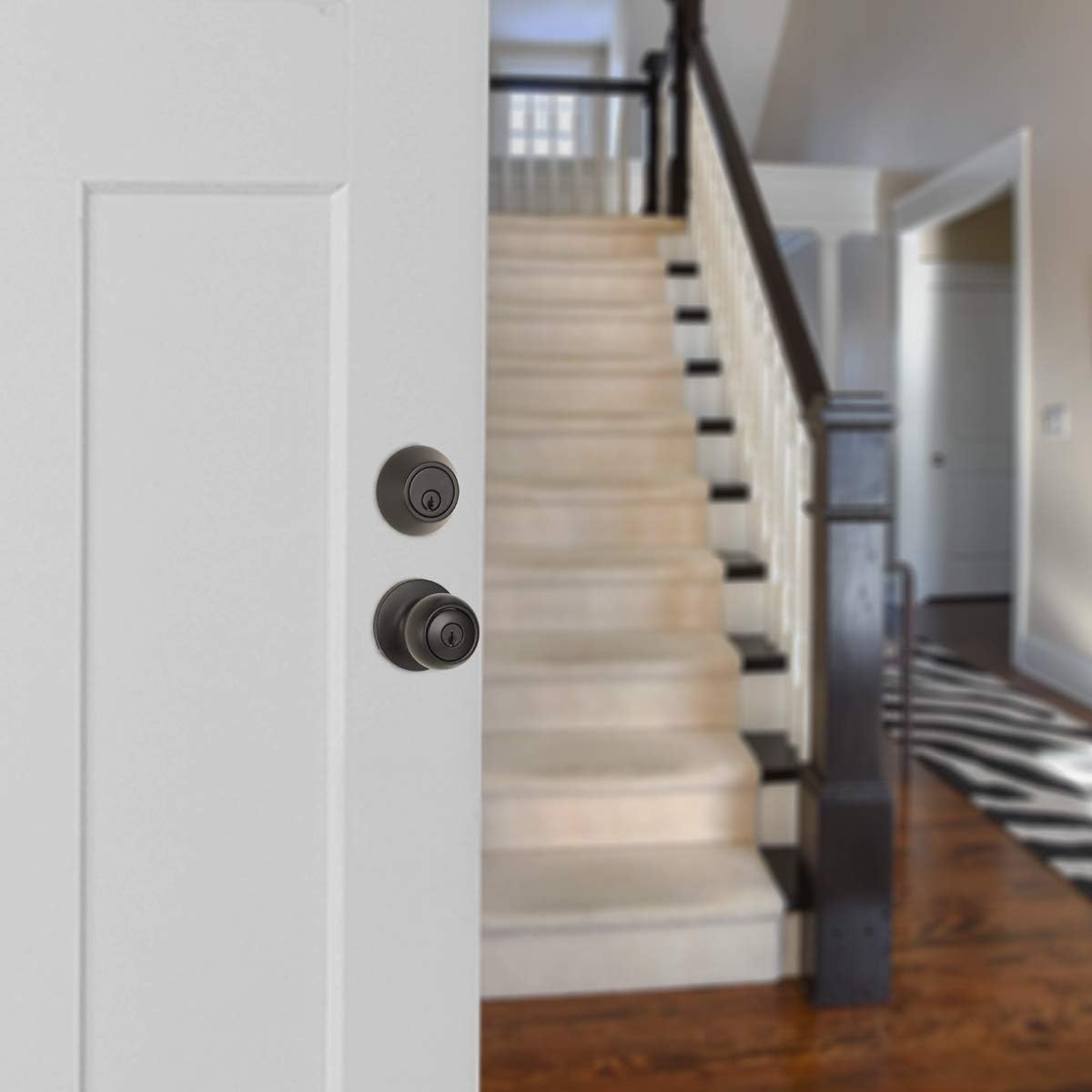 MANIJA PARA PUERTA EXTERIOR AMAZON BASICS CON LLAVE Y CERROJO, COASTAL, NEGRO MATE - 5