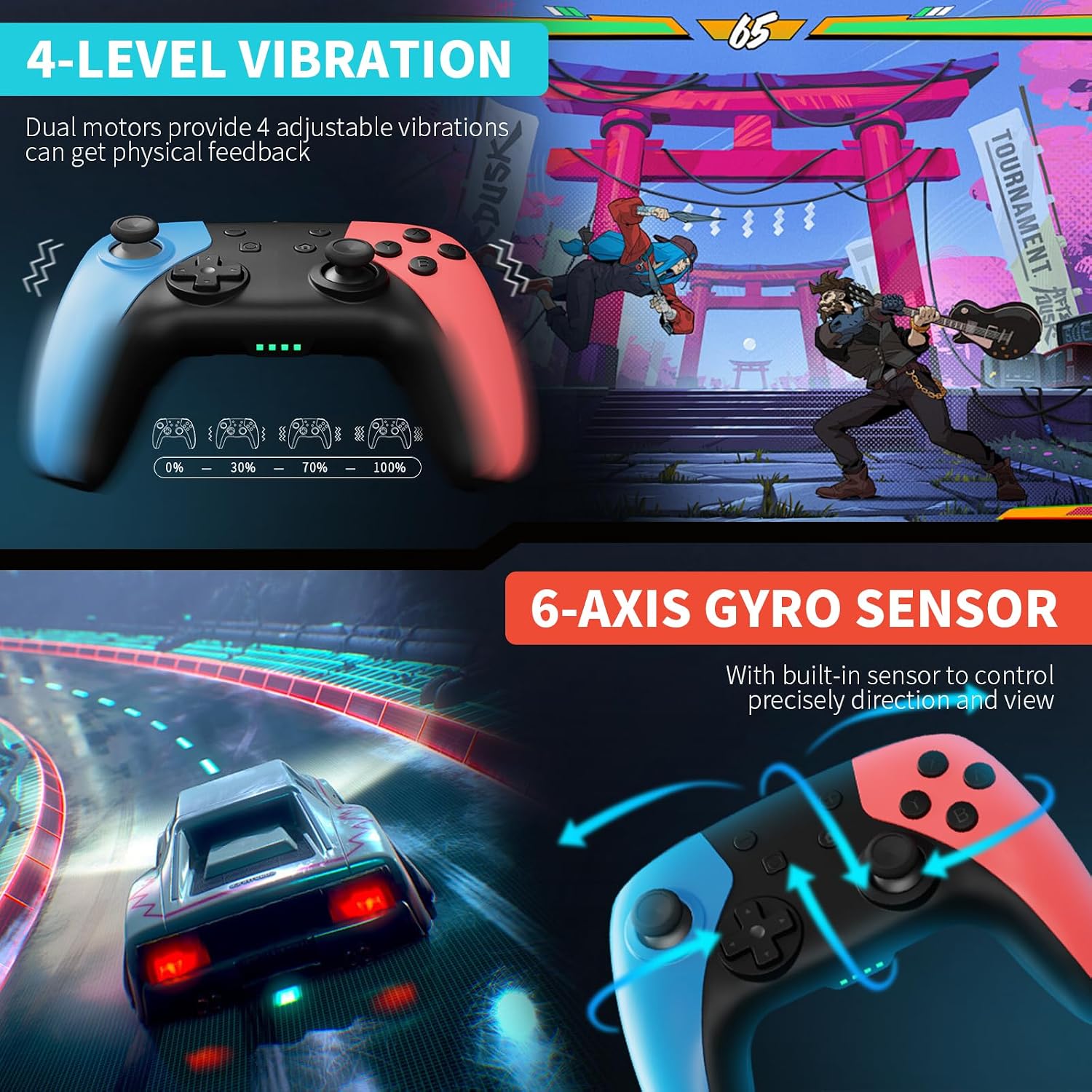 MANDO INALÁMBRICO ACEGAMER 2 PACK PARA NINTENDO SWITCH Y SWITCH 2 ROJO Y AZUL - 4