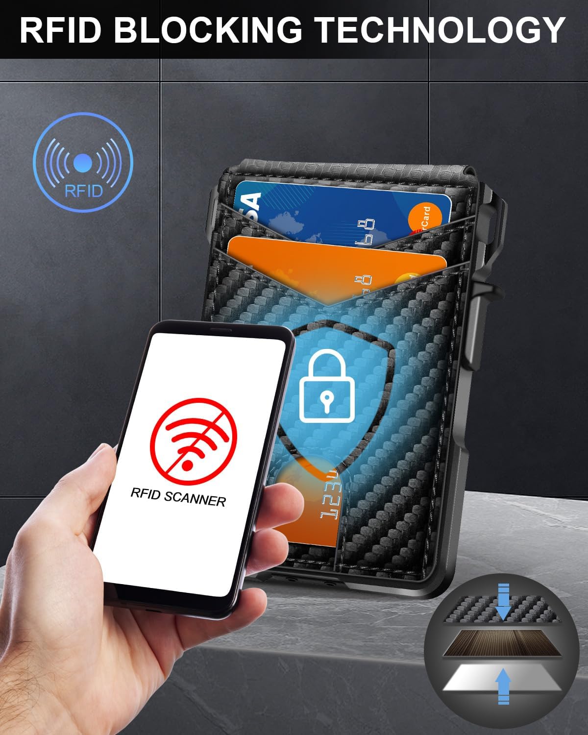 BILLETERA PARA HOMBRE ZALVEX MINIMALISTA PARA 9-13 TARJETAS CON RFID - 5
