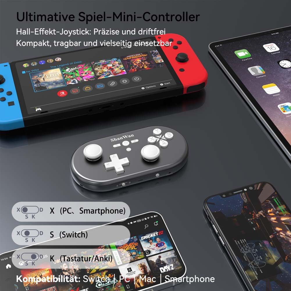 CONTROL INALÁMBRICO MINI SHANWAN Q37PRO PARA SWITCH, PC, IOS Y ANDROID PLATEADO - 5