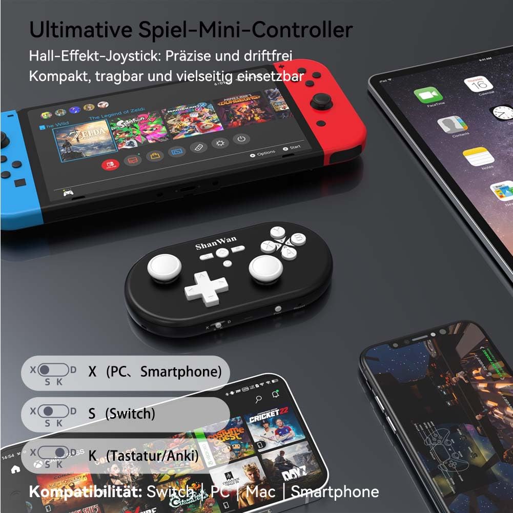 CONTROL INALÁMBRICO MINI SHANWAN Q37PRO PARA SWITCH, PC, IOS Y ANDROID NEGRO - 5