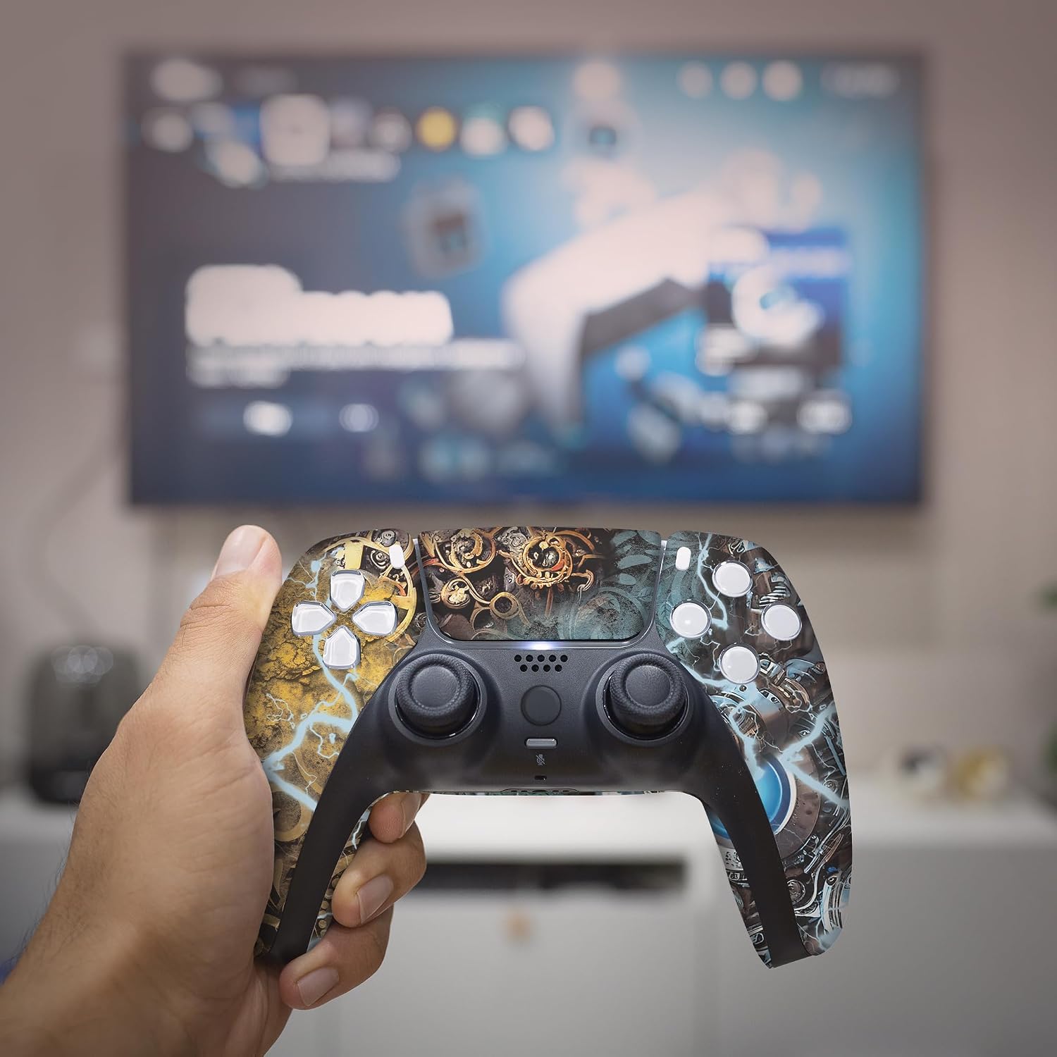 CONTROL INALÁMBRICO MODIFICADO DISHONESTTY PARA PS5 CON IMPRESIÓN HYDRO-DIP PERMANENTE - 5