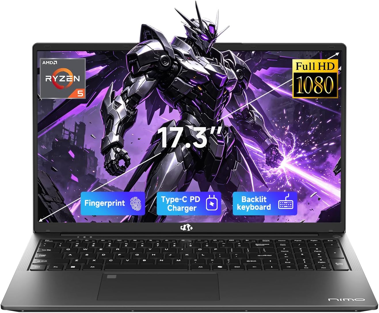 LAPTOP GAMING NIMO 17.3' AMD RYZEN 5 6600H 16GB DDR5 512GB SSD GRIS - 1