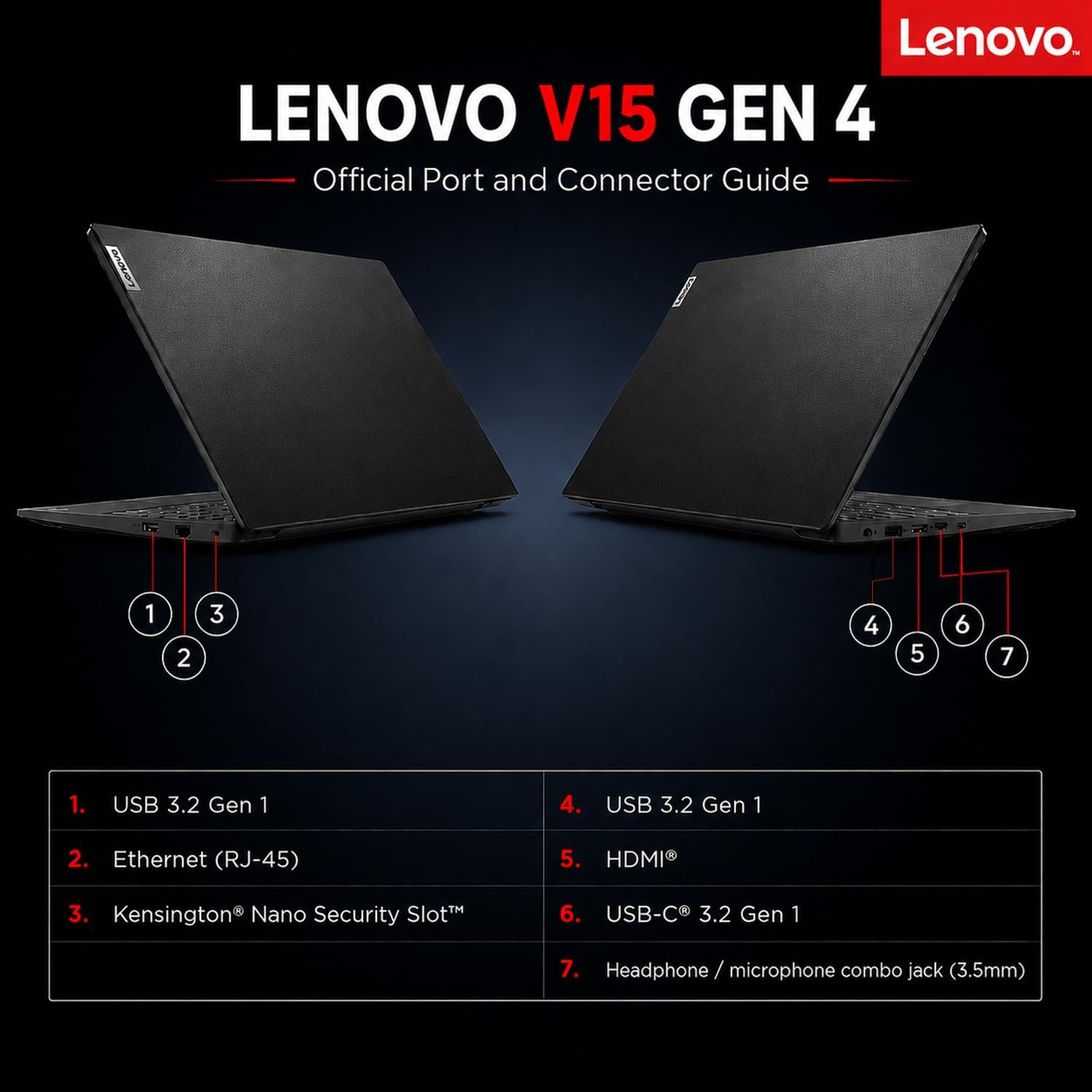 LAPTOP LENOVO V15 2026 AMD RYZEN 3 7320U 16GB RAM 1TB SSD 15.6' FHD WINDOWS 11 PRO NEGRO - 5