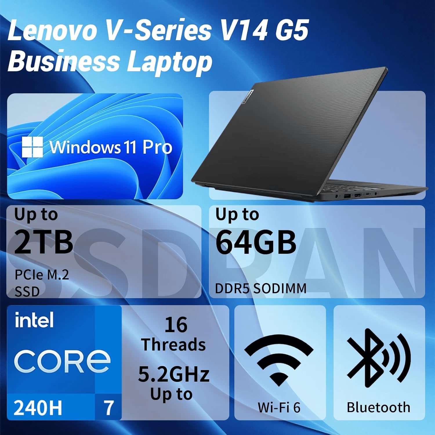 LAPTOP LENOVO V-SERIES NEW GEN V14 G5 IRL 14'' FHD 32GB DDR5 1TB SSD INTEL CORE 7 240H - 2